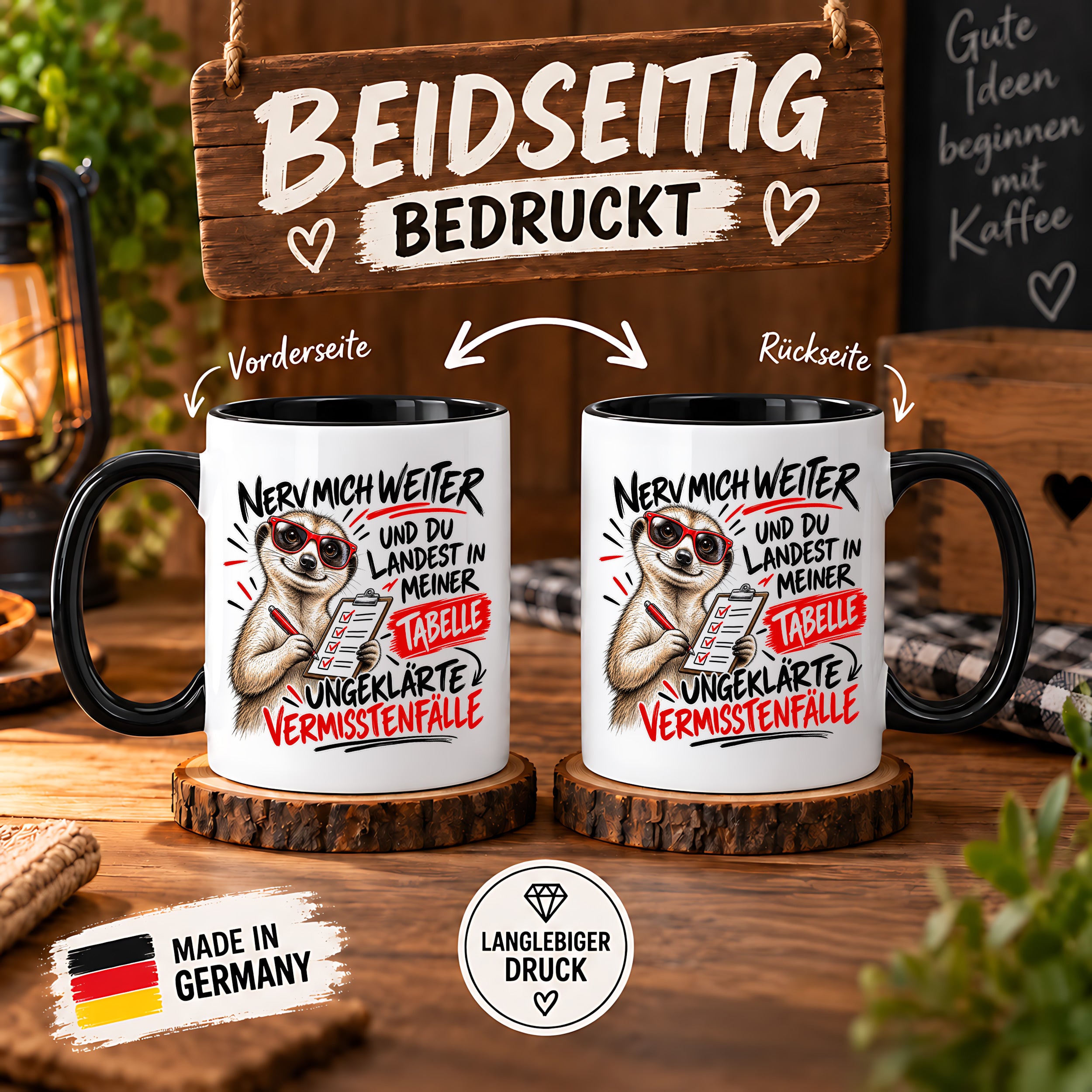 Herzbotschaft Tasse Nerv mich weiter – Lustige Erdmännchen Tasse Geschenk