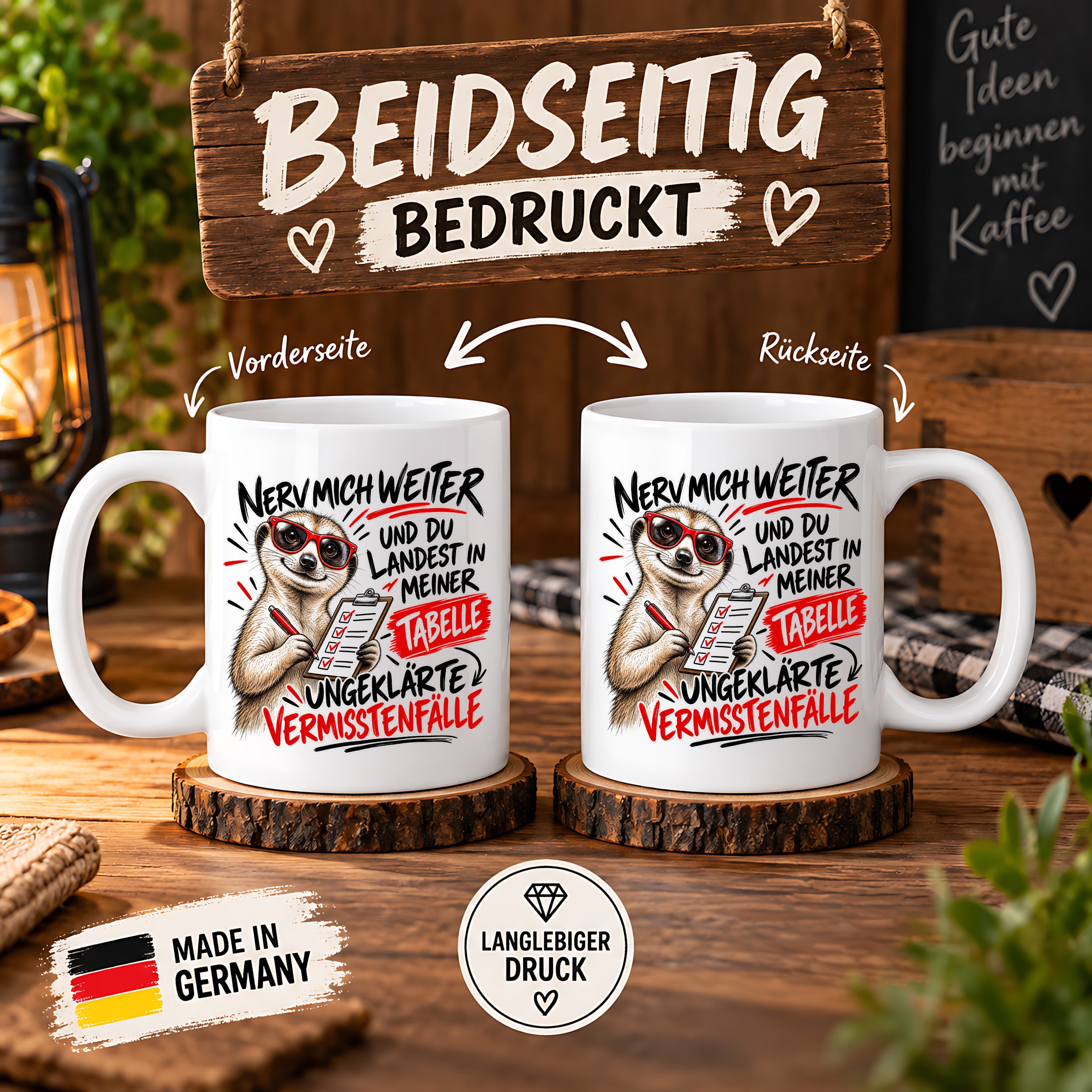 Herzbotschaft Tasse Nerv mich weiter – Lustige Erdmännchen Tasse Geschenk