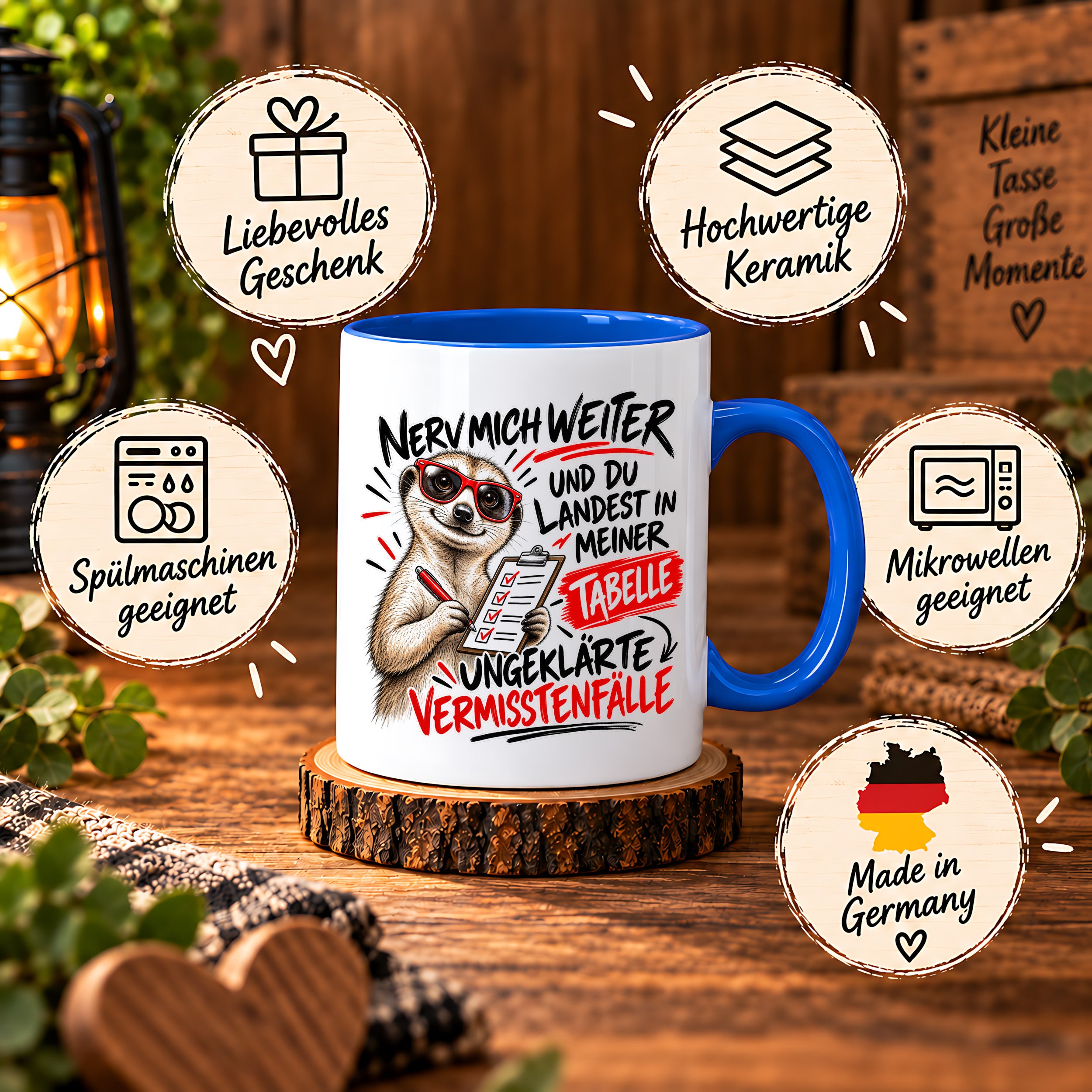 Herzbotschaft Tasse Nerv mich weiter – Lustige Erdmännchen Tasse Geschenk