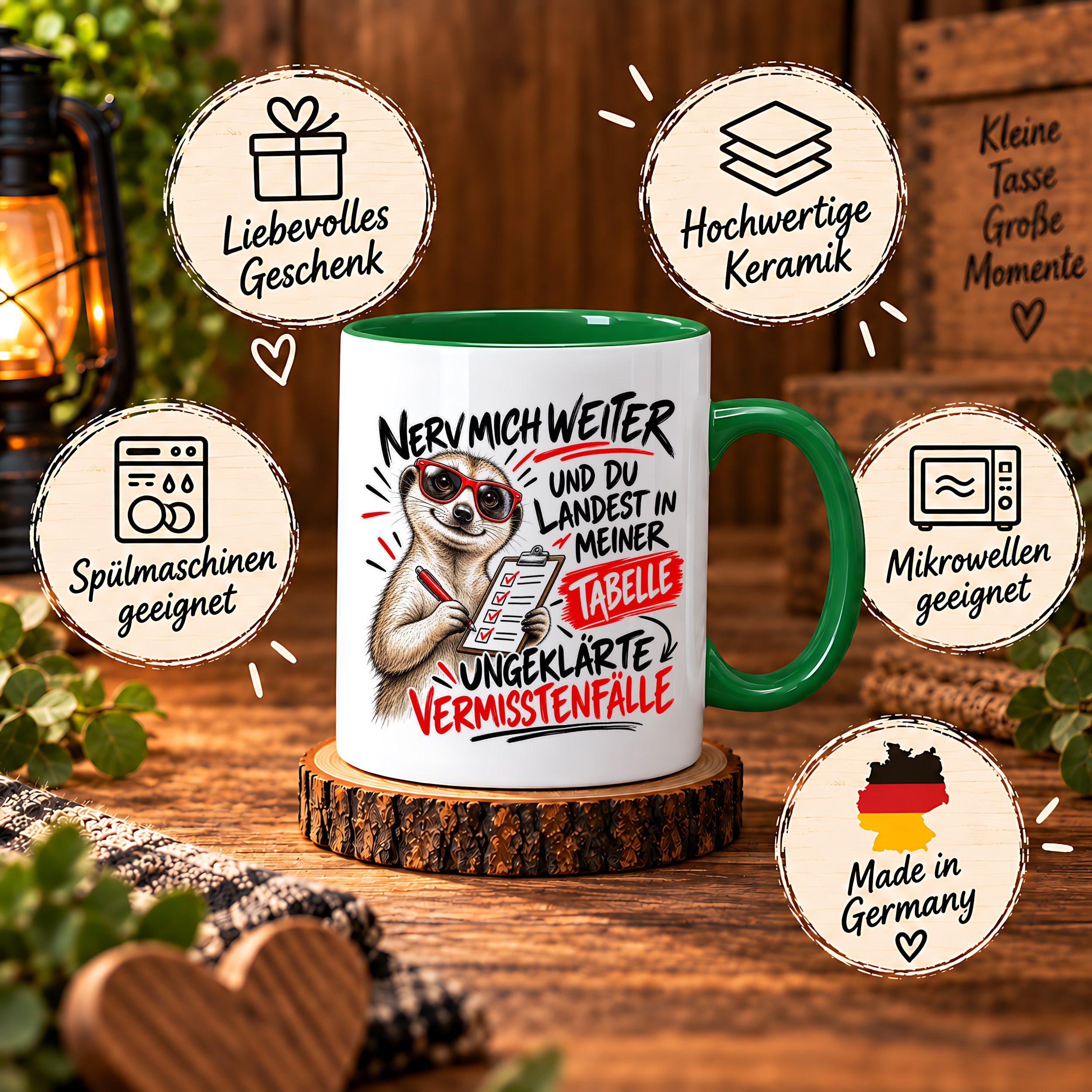 Herzbotschaft Tasse Nerv mich weiter – Lustige Erdmännchen Tasse Geschenk