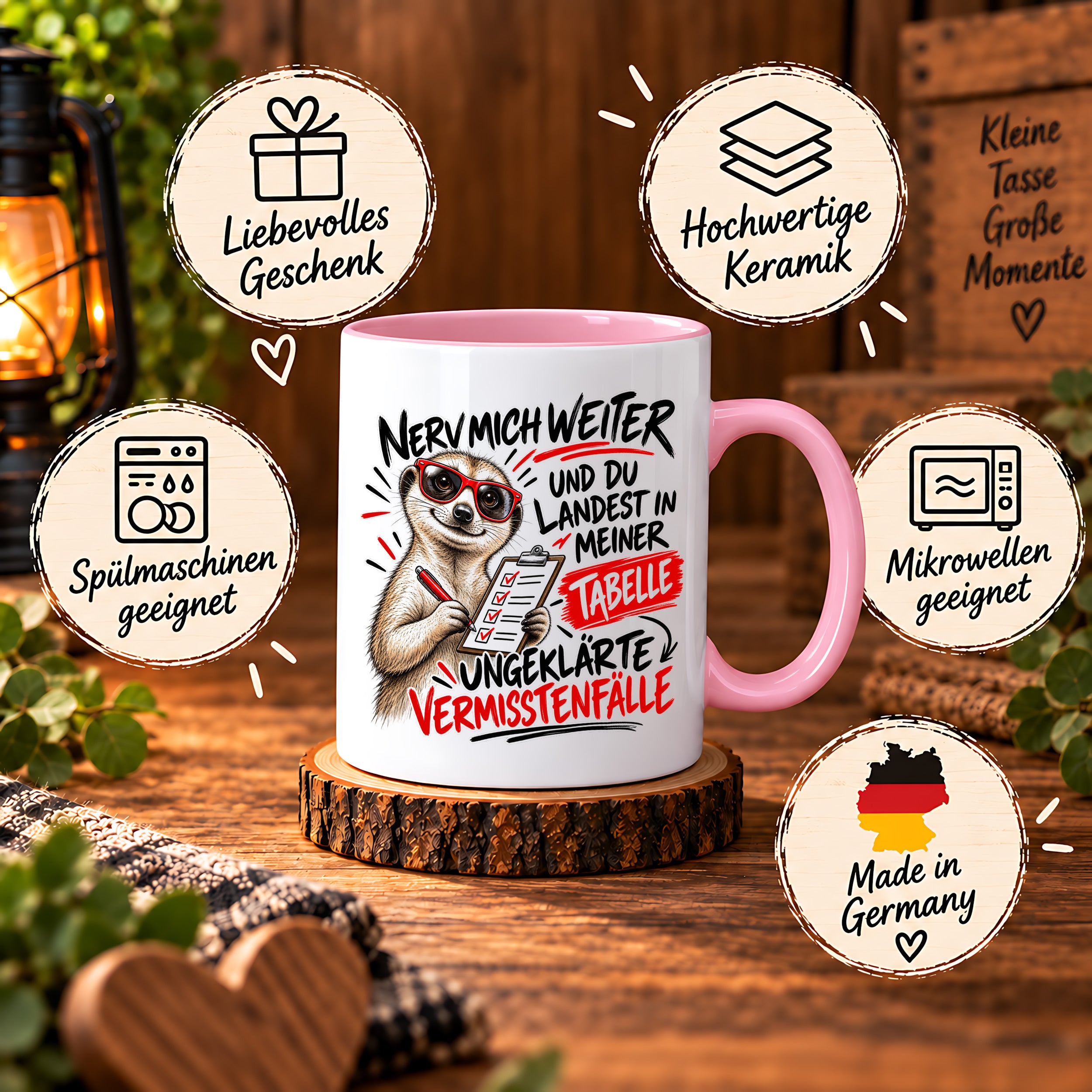 Herzbotschaft Tasse Nerv mich weiter – Lustige Erdmännchen Tasse Geschenk