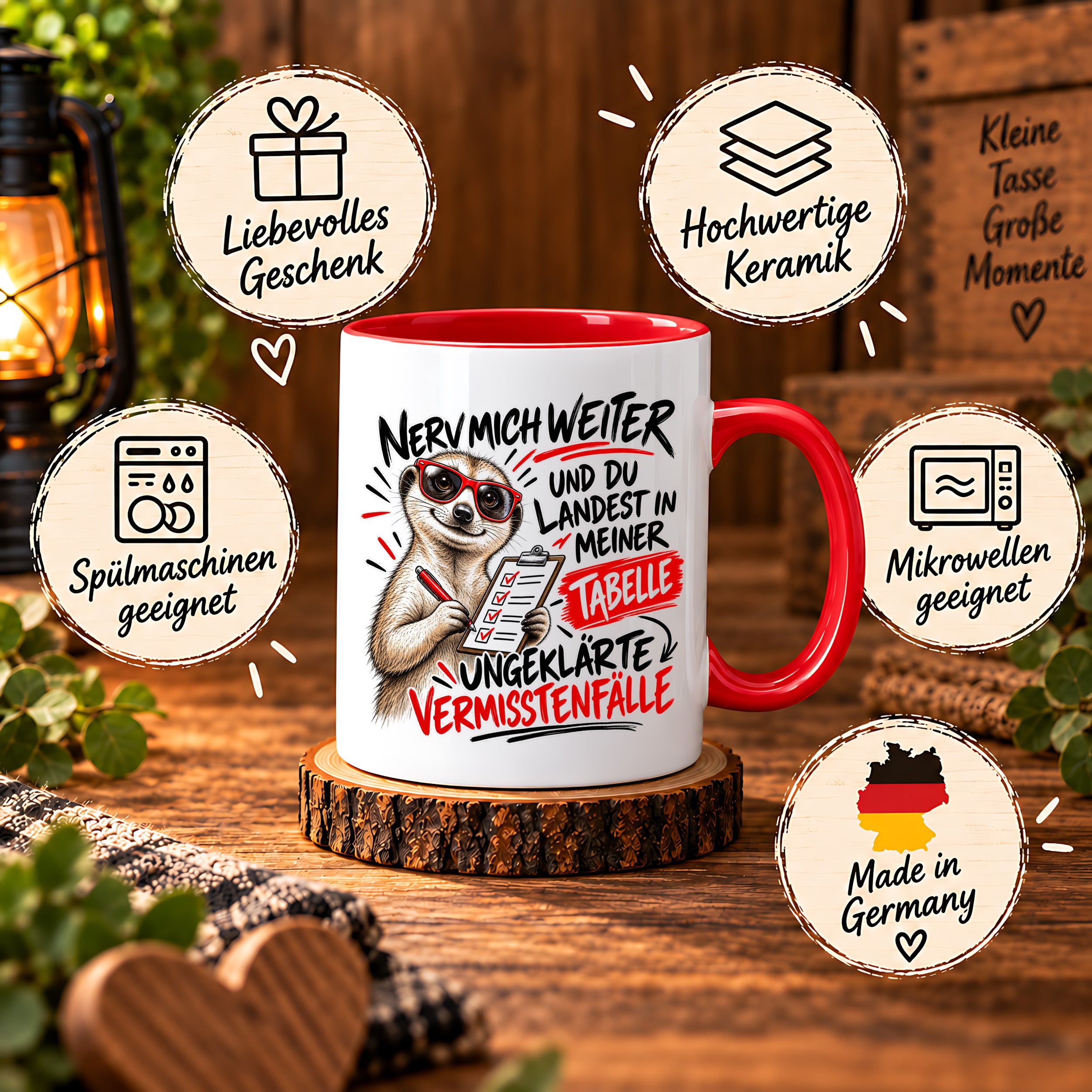 Herzbotschaft Tasse Nerv mich weiter – Lustige Erdmännchen Tasse Geschenk