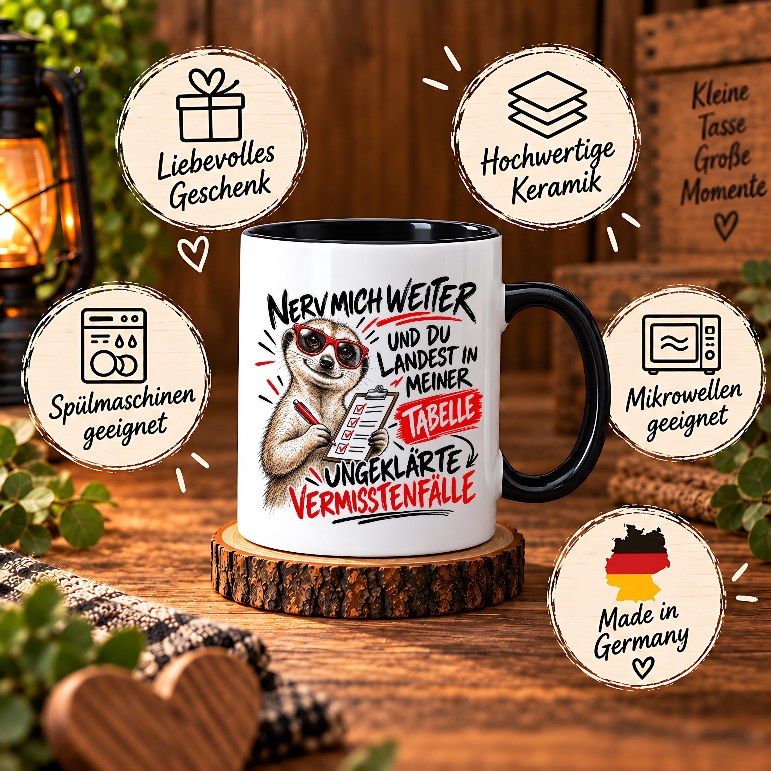 Herzbotschaft Tasse Nerv mich weiter – Lustige Erdmännchen Tasse Geschenk
