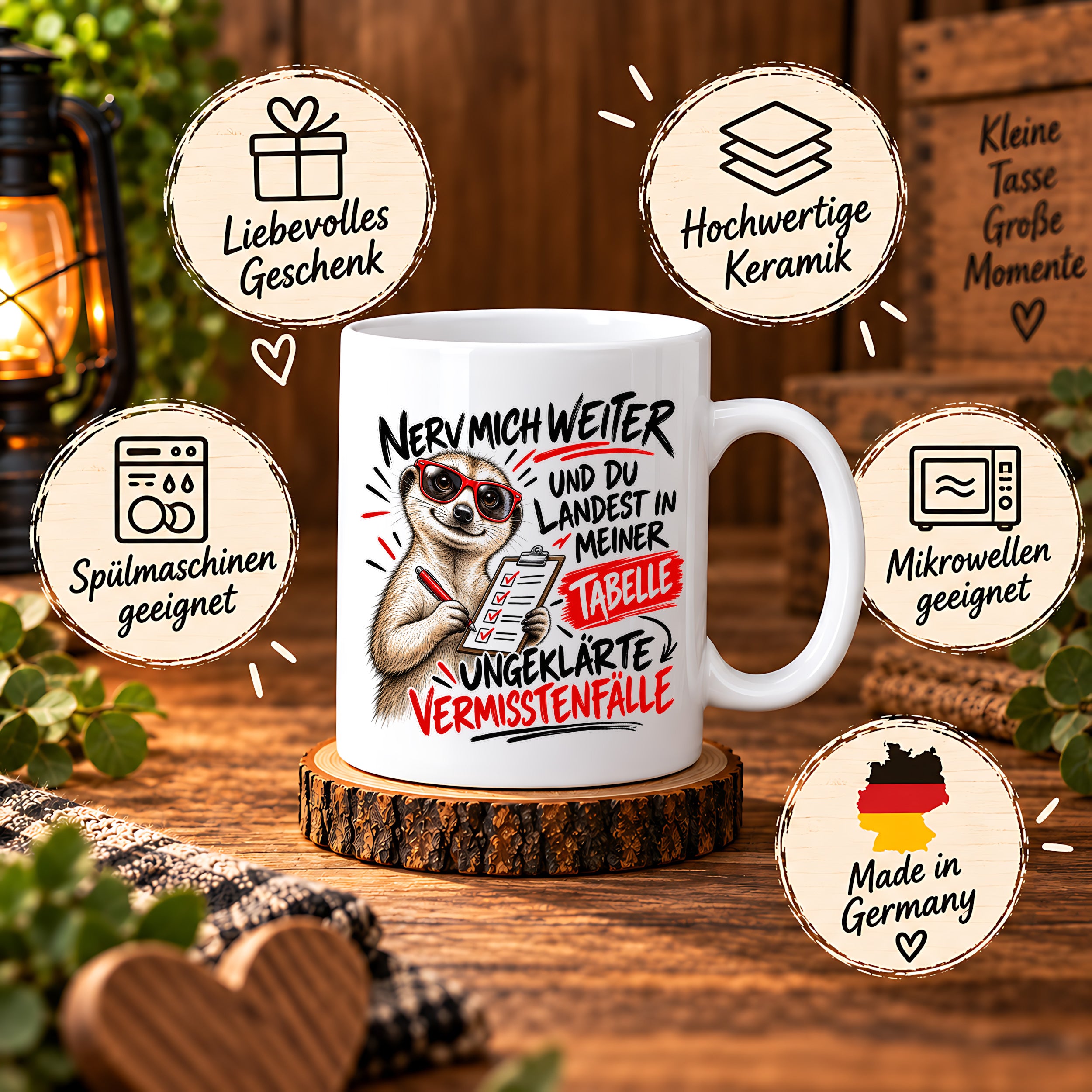 Herzbotschaft Tasse Nerv mich weiter – Lustige Erdmännchen Tasse Geschenk