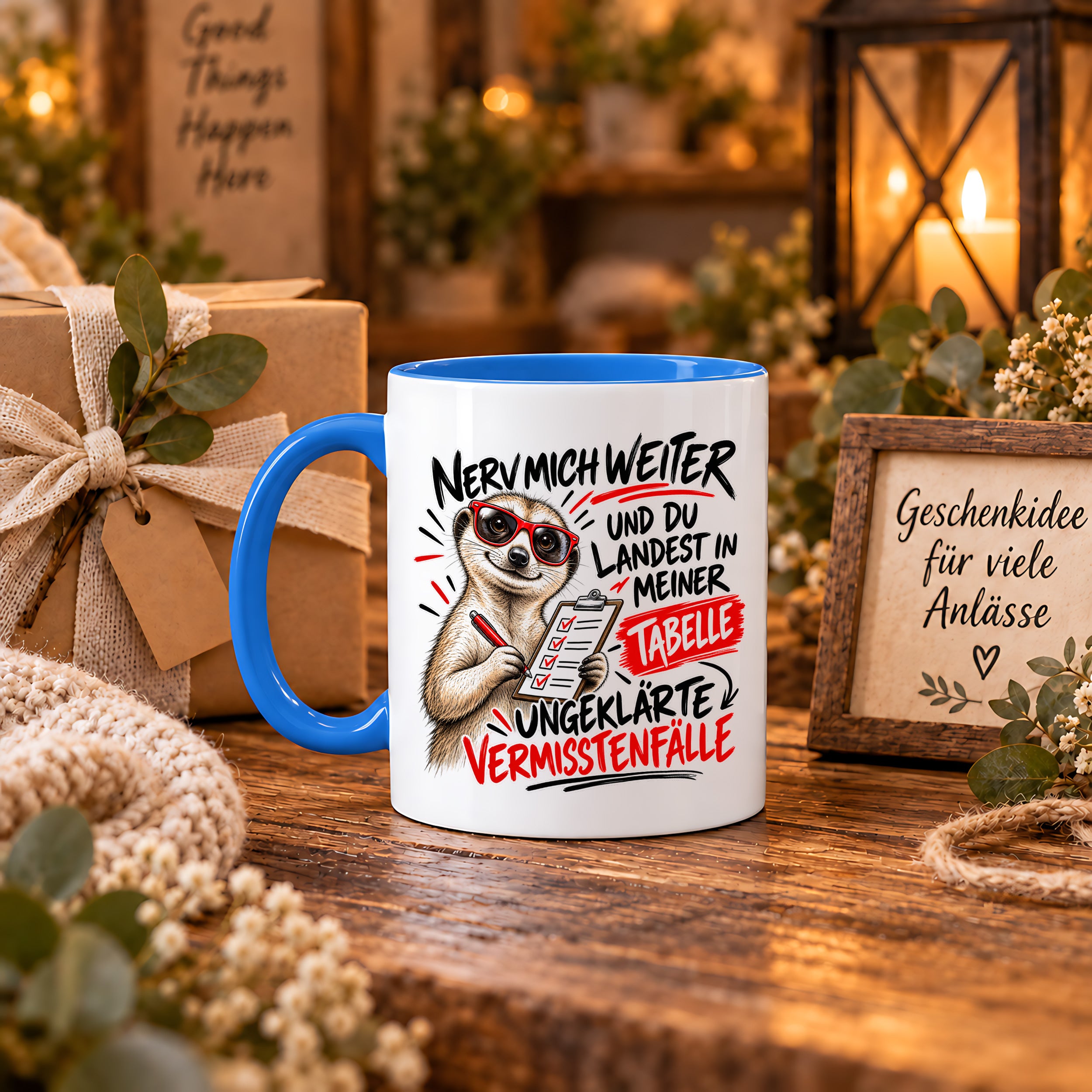 Herzbotschaft Tasse Nerv mich weiter – Lustige Erdmännchen Tasse Geschenk