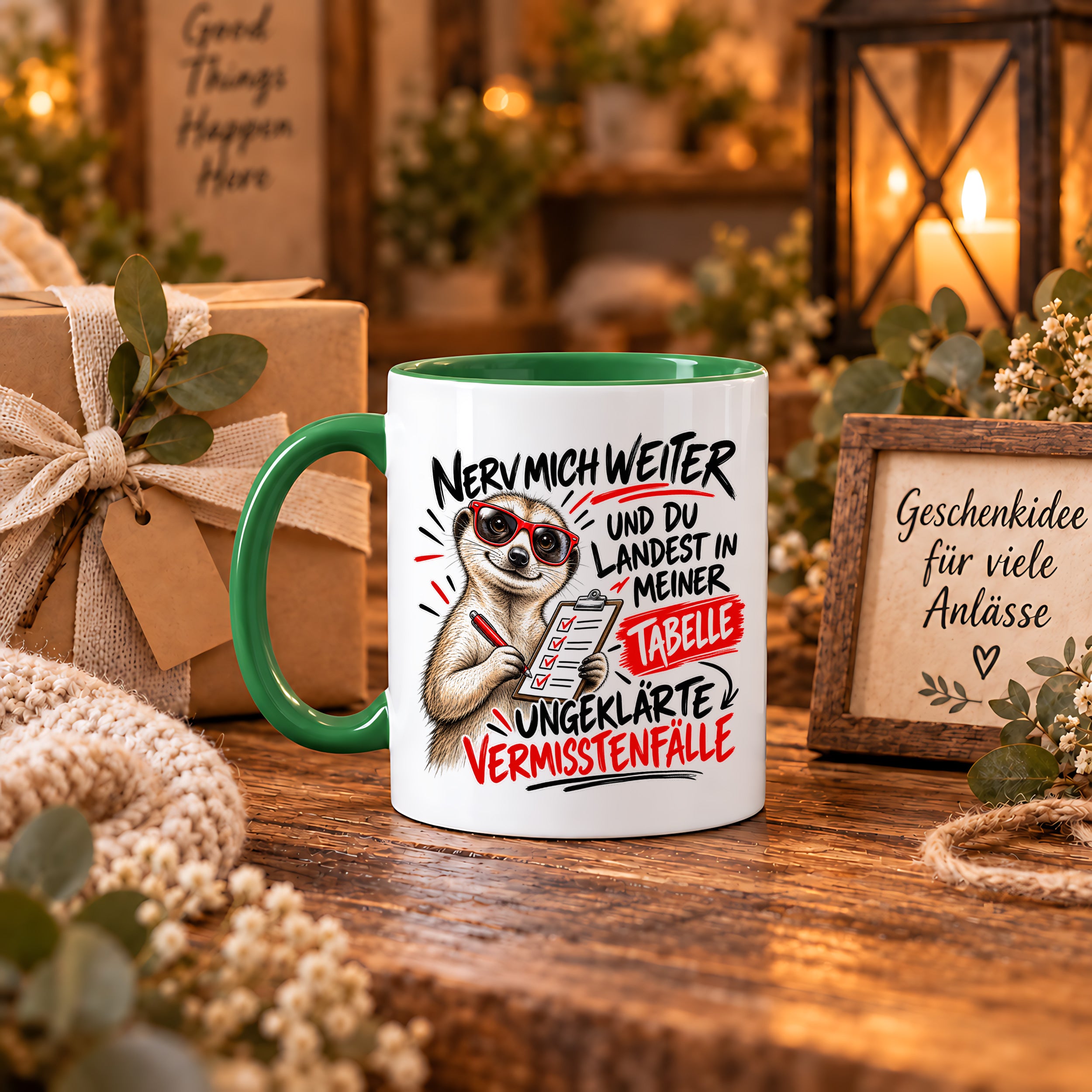 Herzbotschaft Tasse Nerv mich weiter – Lustige Erdmännchen Tasse Geschenk