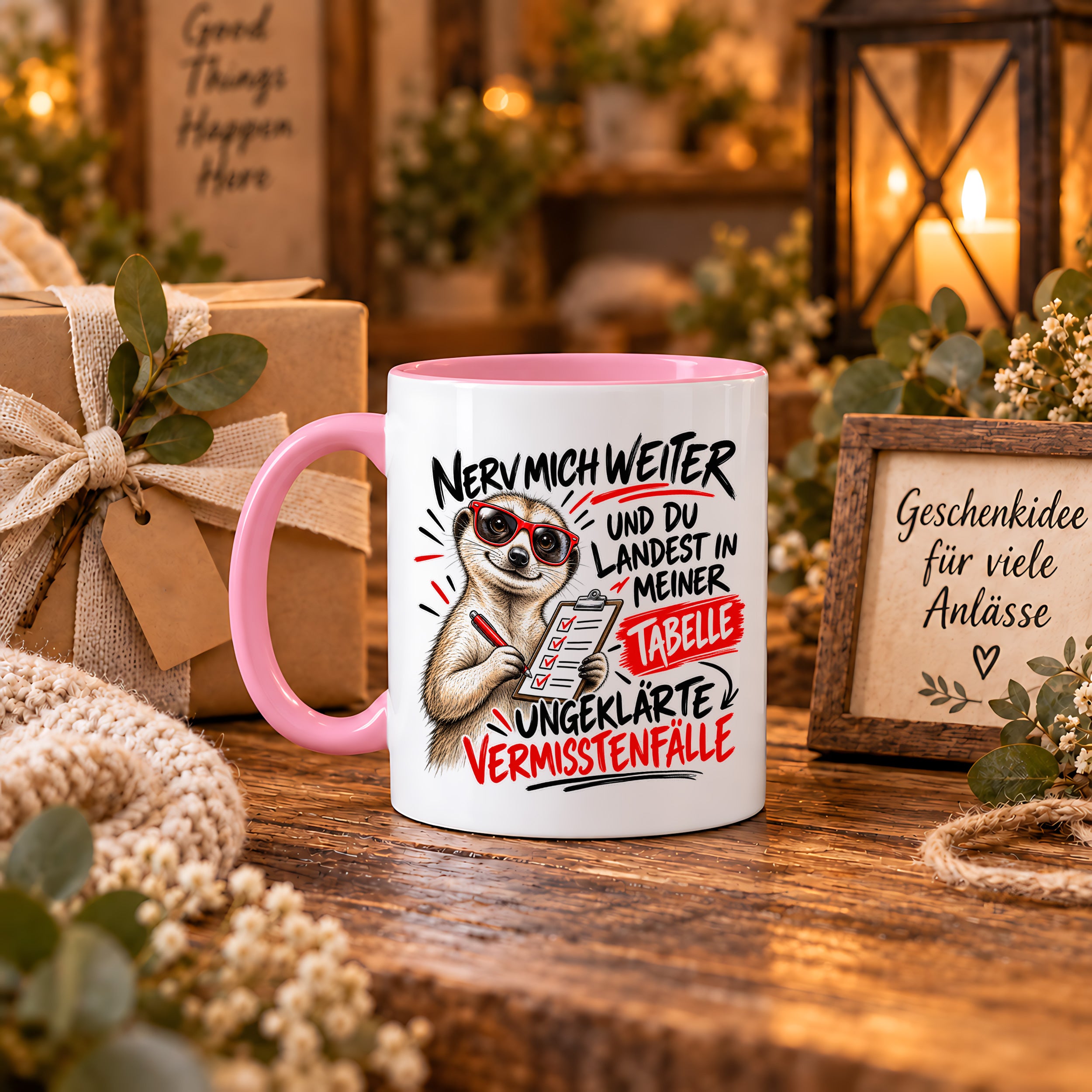 Herzbotschaft Tasse Nerv mich weiter – Lustige Erdmännchen Tasse Geschenk