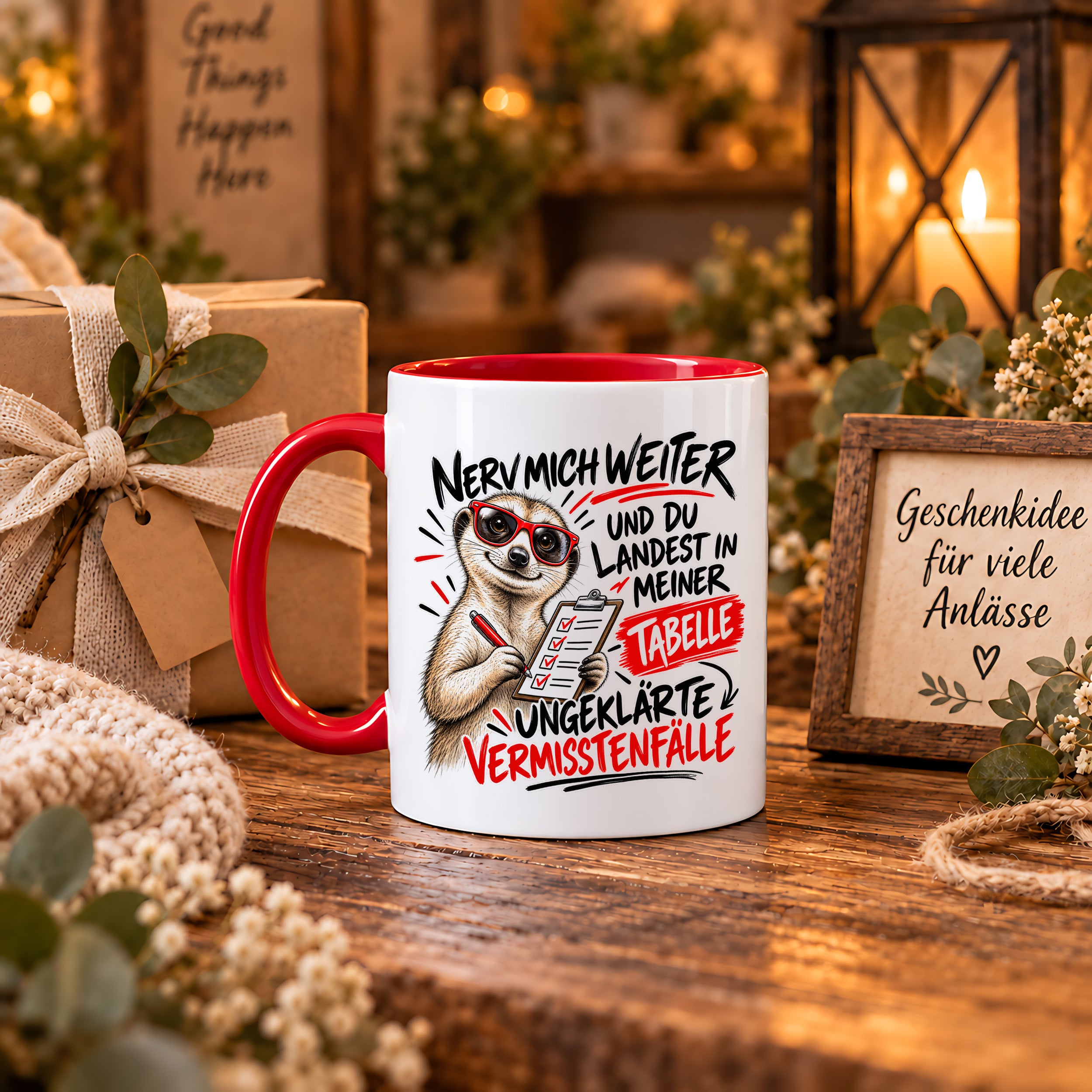 Herzbotschaft Tasse Nerv mich weiter – Lustige Erdmännchen Tasse Geschenk