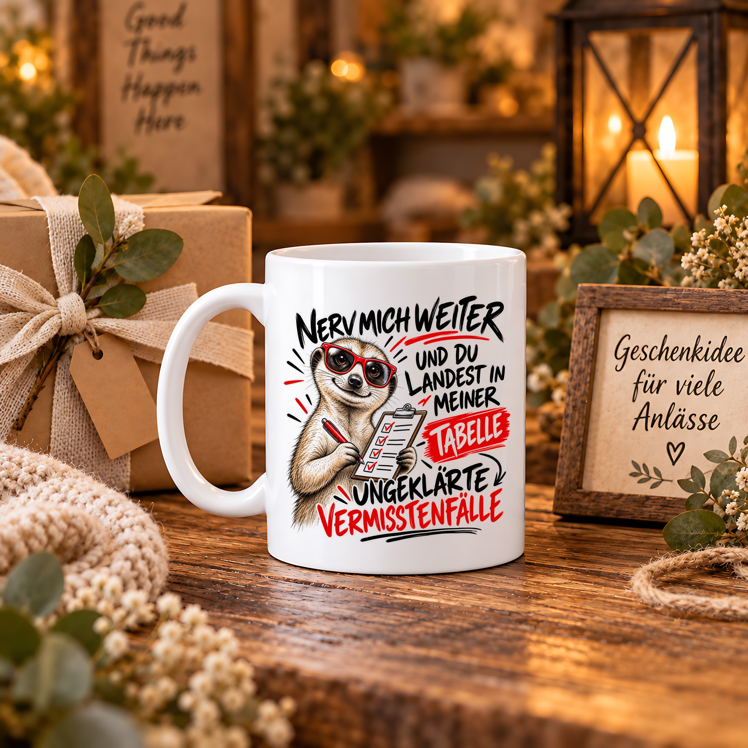 Herzbotschaft Tasse Nerv mich weiter – Lustige Erdmännchen Tasse Geschenk