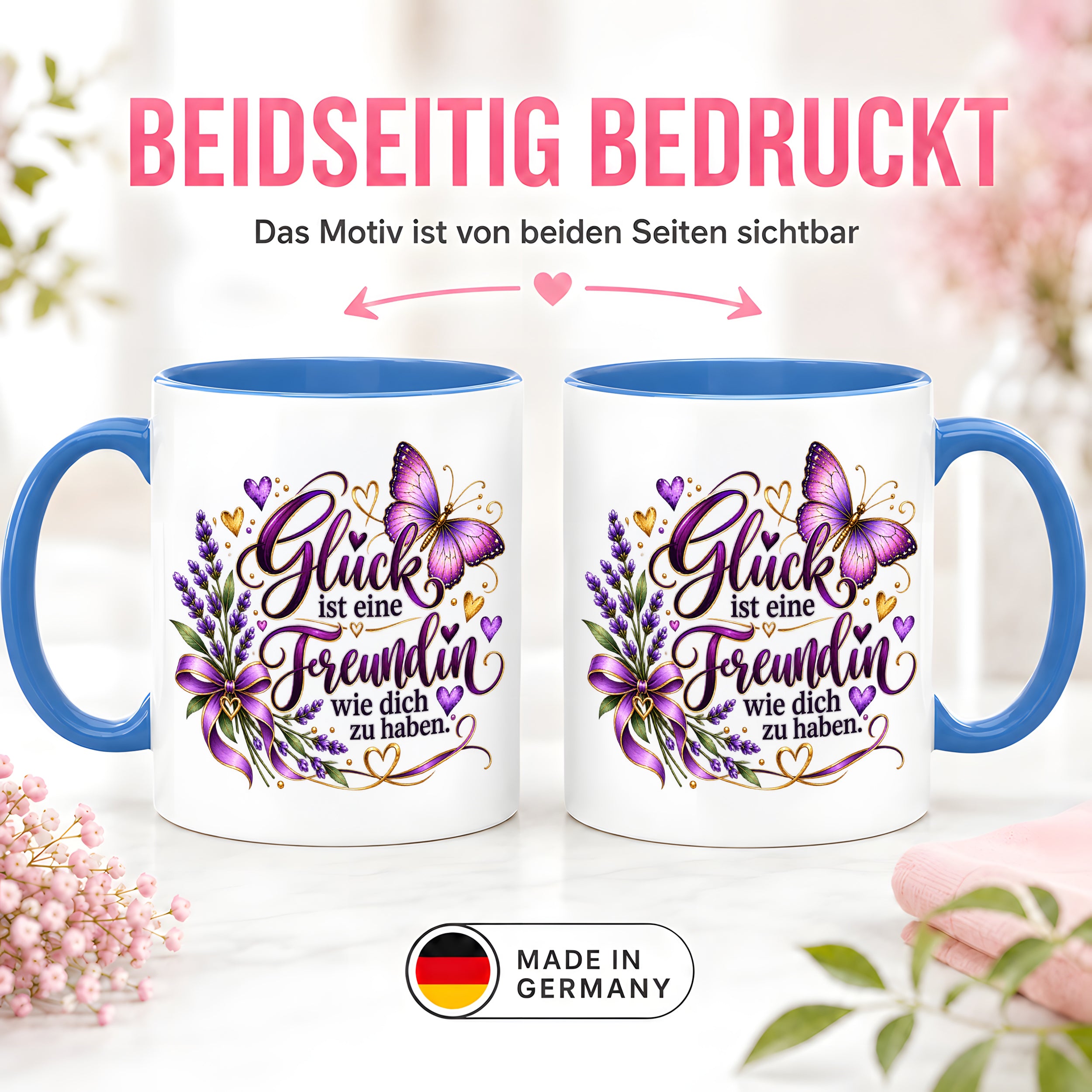 Herzbotschaft Tasse Freundin – Glück ist eine Freundin wie dich zu haben