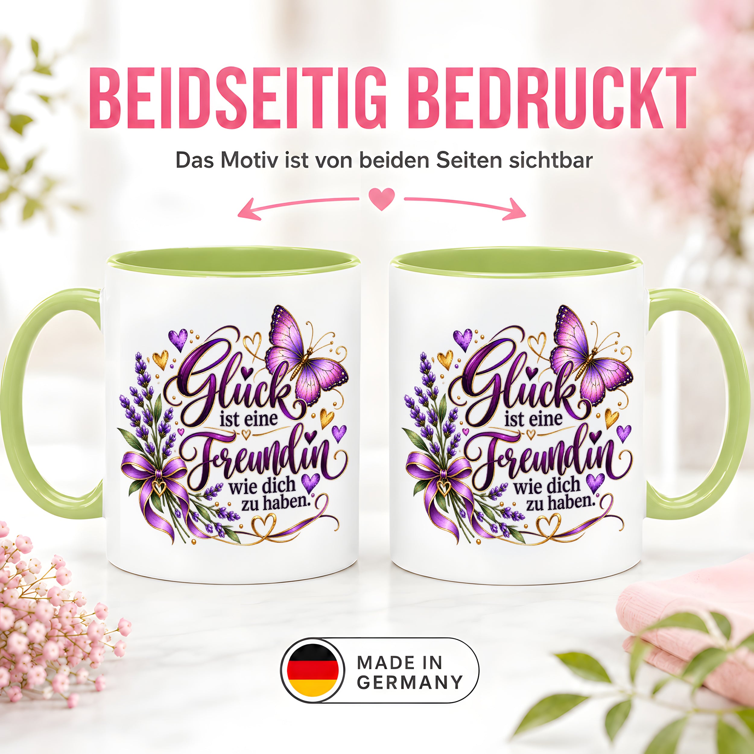 Herzbotschaft Tasse Freundin – Glück ist eine Freundin wie dich zu haben