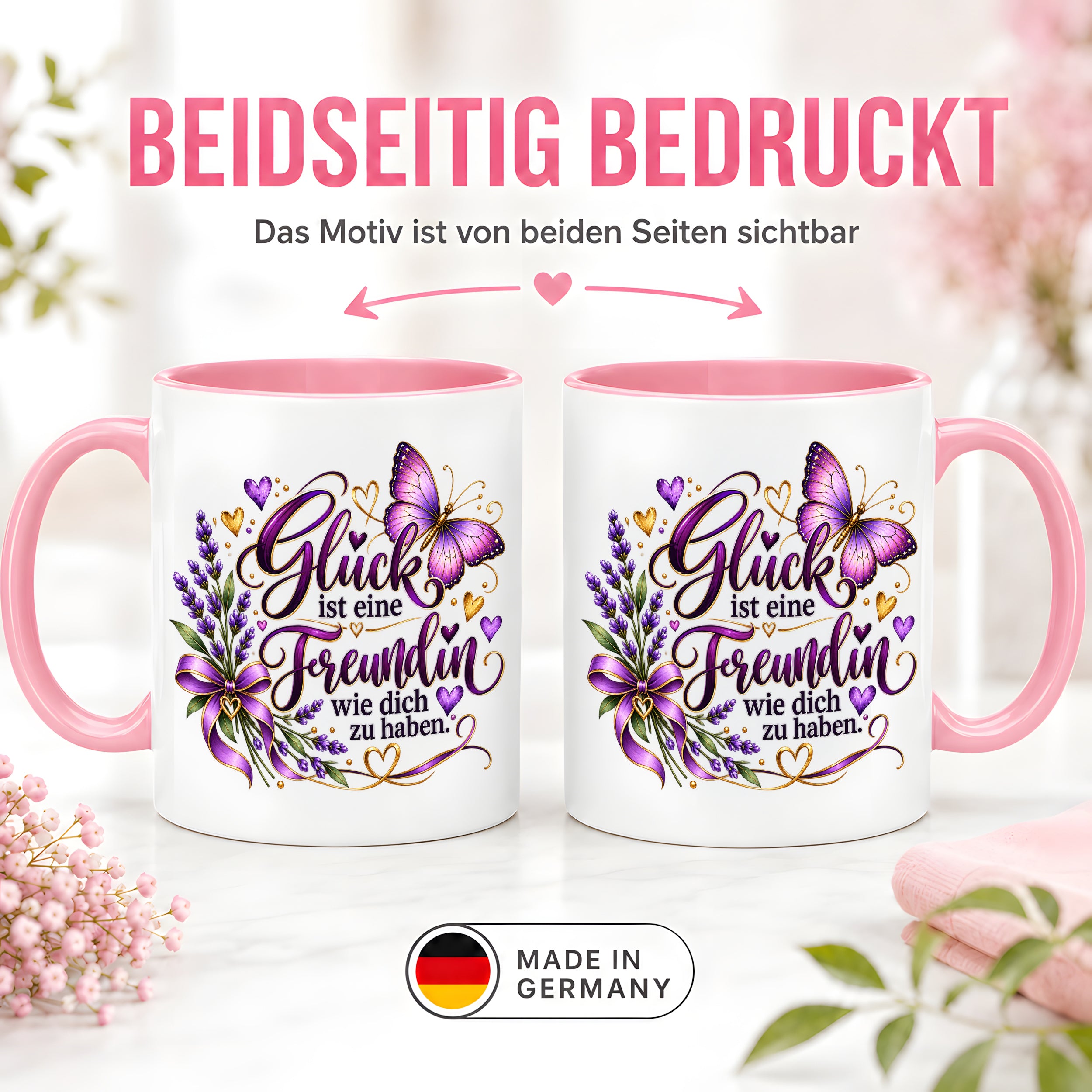 Herzbotschaft Tasse Freundin – Glück ist eine Freundin wie dich zu haben