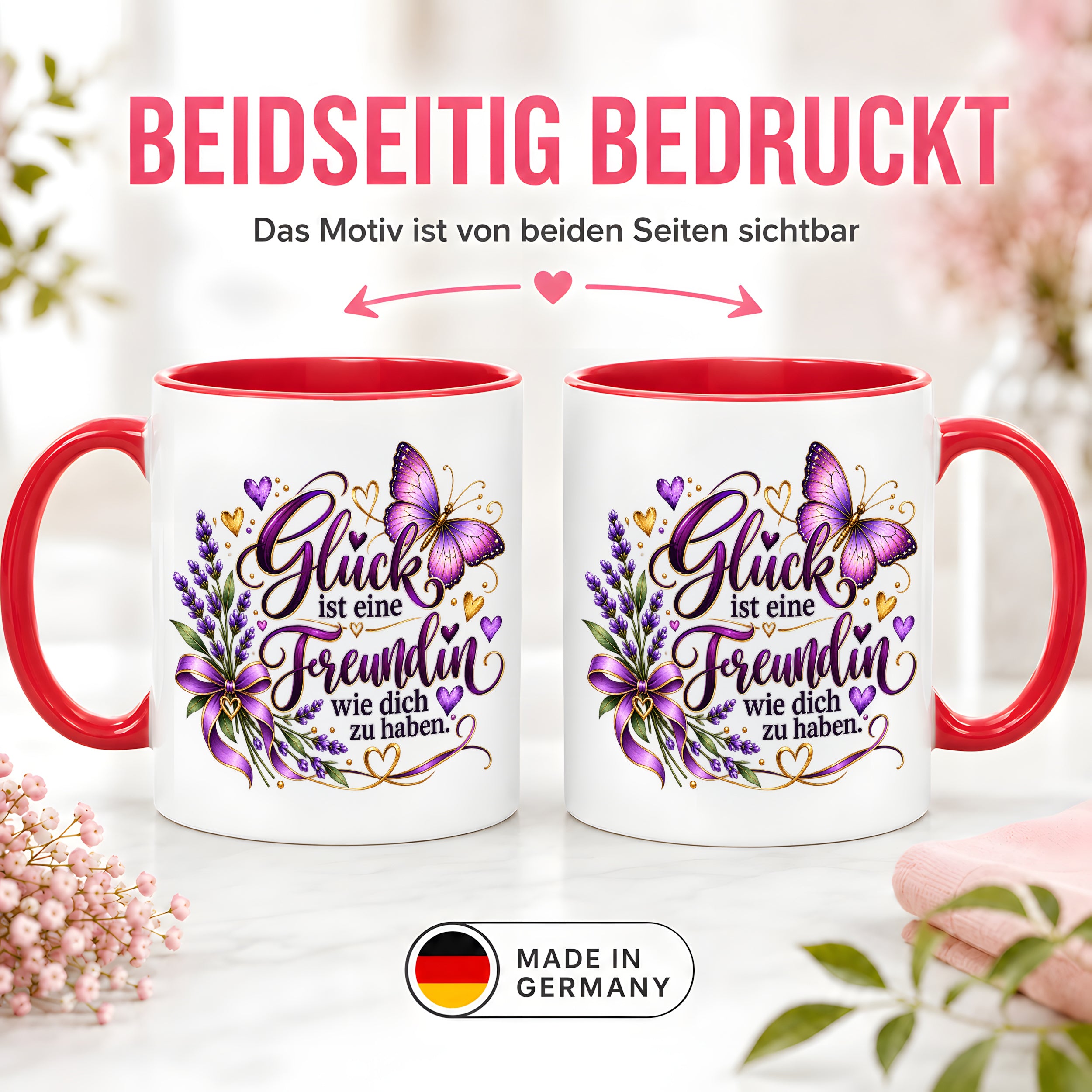 Herzbotschaft Tasse Freundin – Glück ist eine Freundin wie dich zu haben