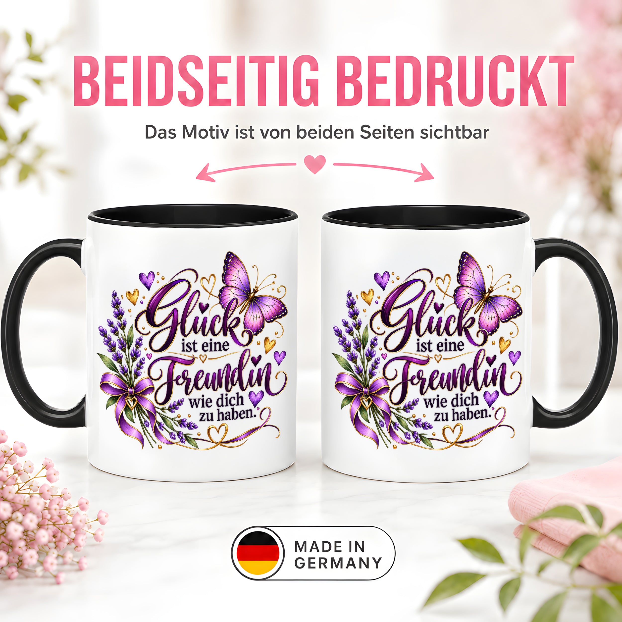 Herzbotschaft Tasse Freundin – Glück ist eine Freundin wie dich zu haben