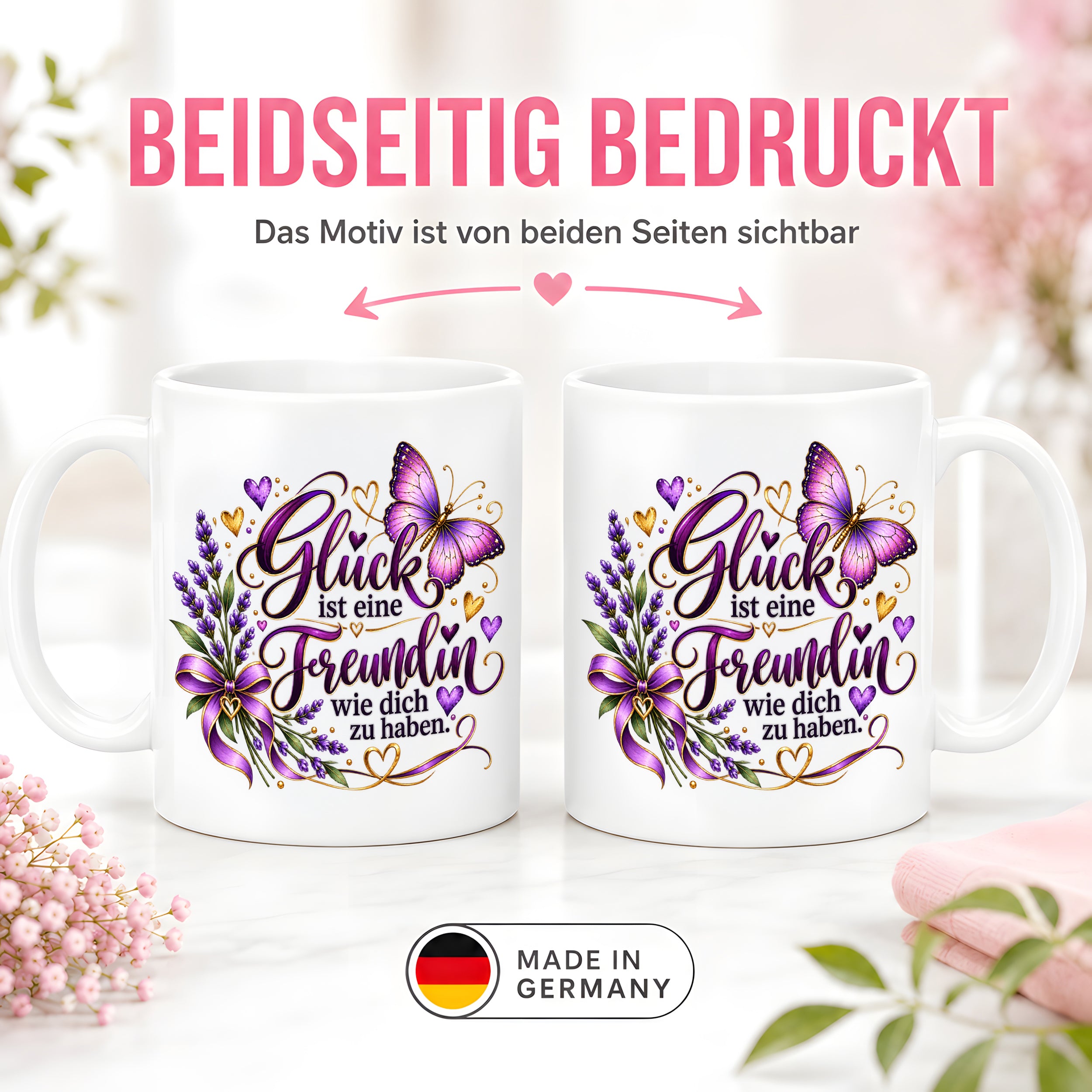 Herzbotschaft Tasse Freundin – Glück ist eine Freundin wie dich zu haben