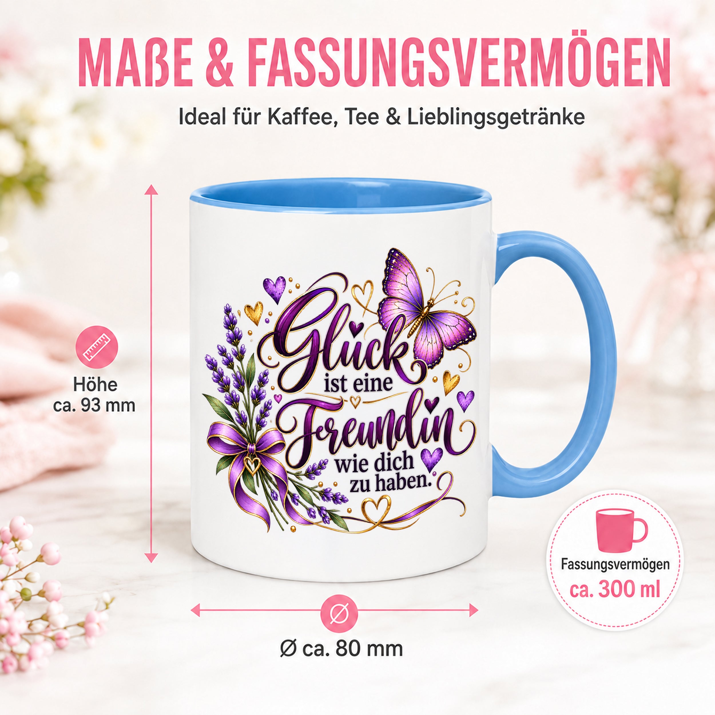 Herzbotschaft Tasse Freundin – Glück ist eine Freundin wie dich zu haben