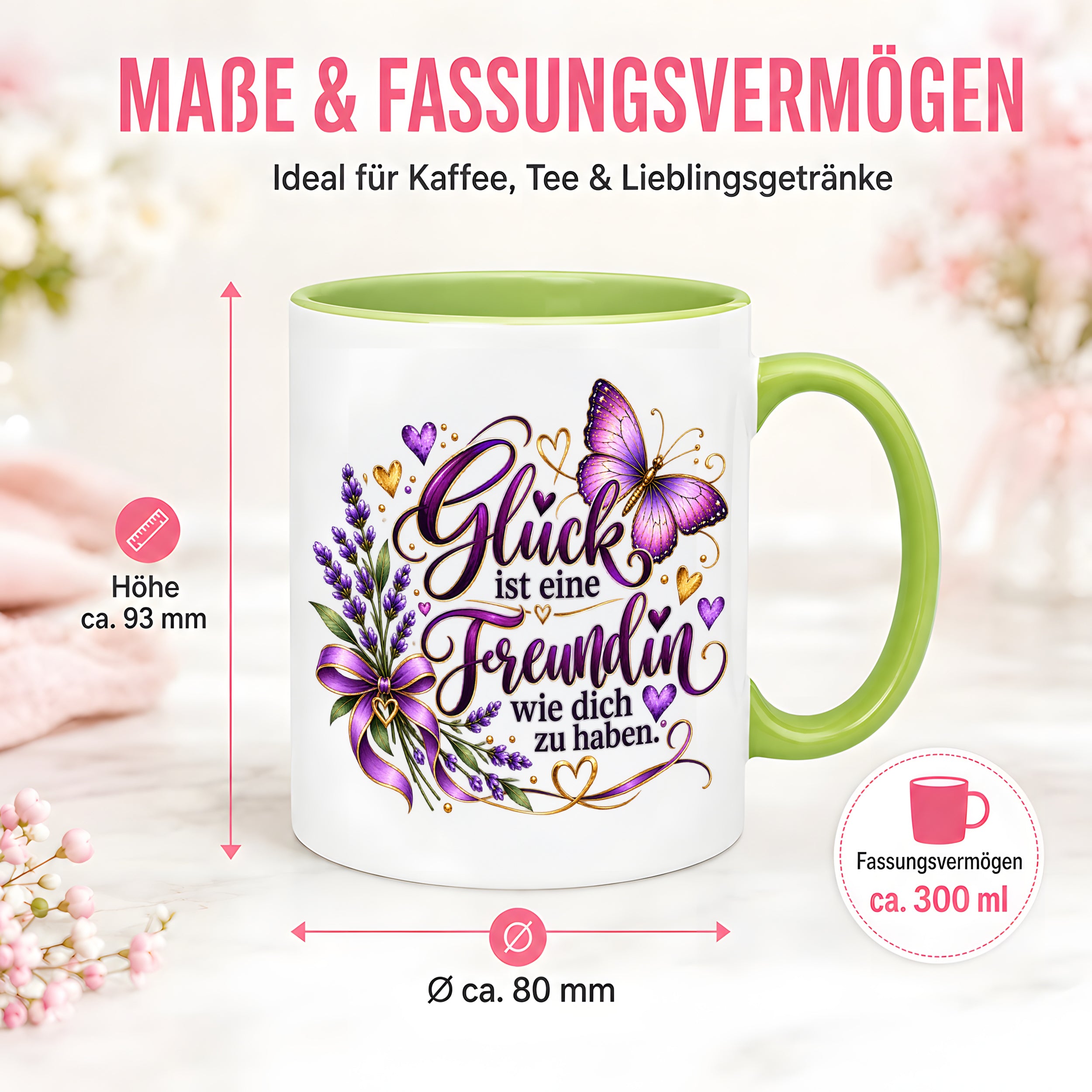Herzbotschaft Tasse Freundin – Glück ist eine Freundin wie dich zu haben