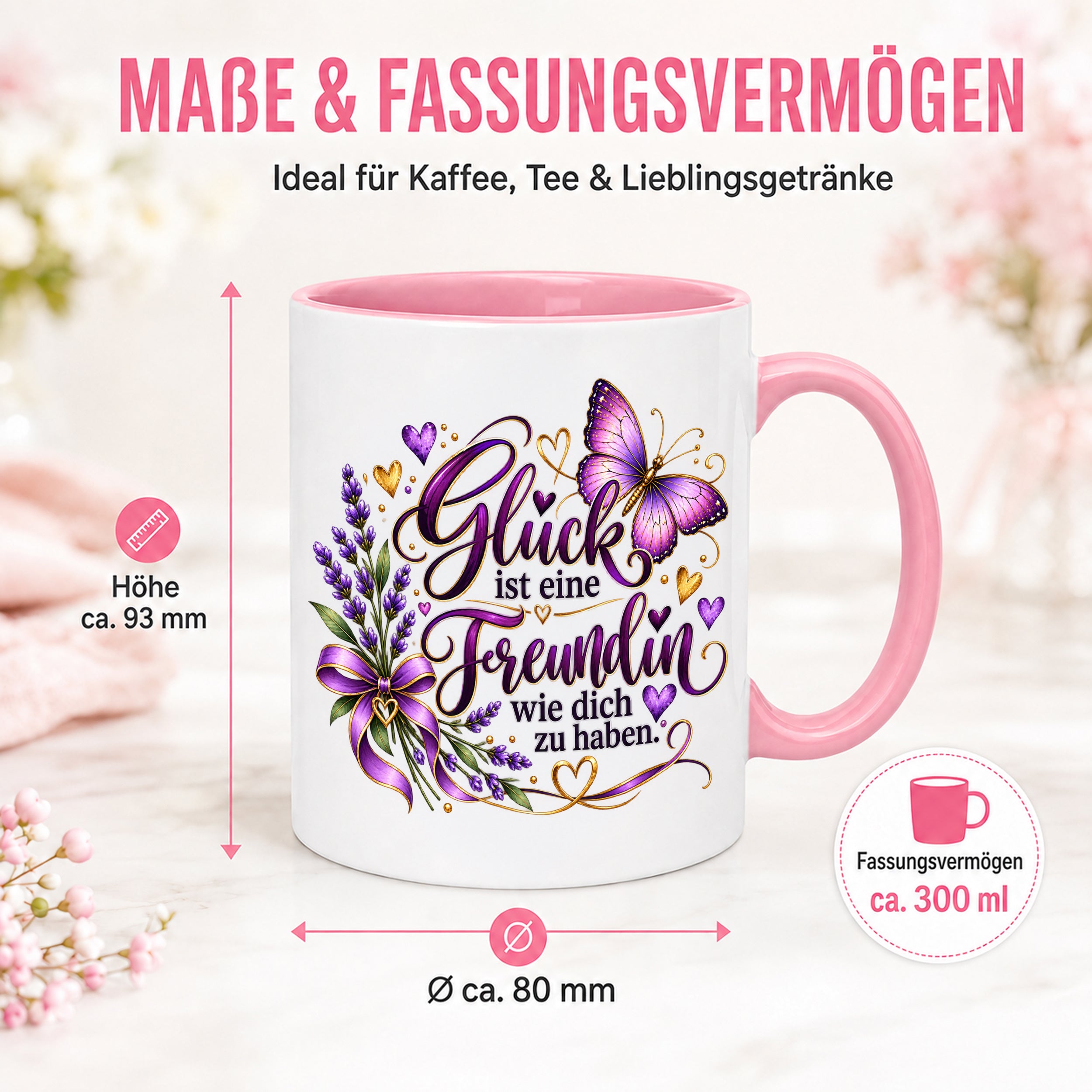 Herzbotschaft Tasse Freundin – Glück ist eine Freundin wie dich zu haben