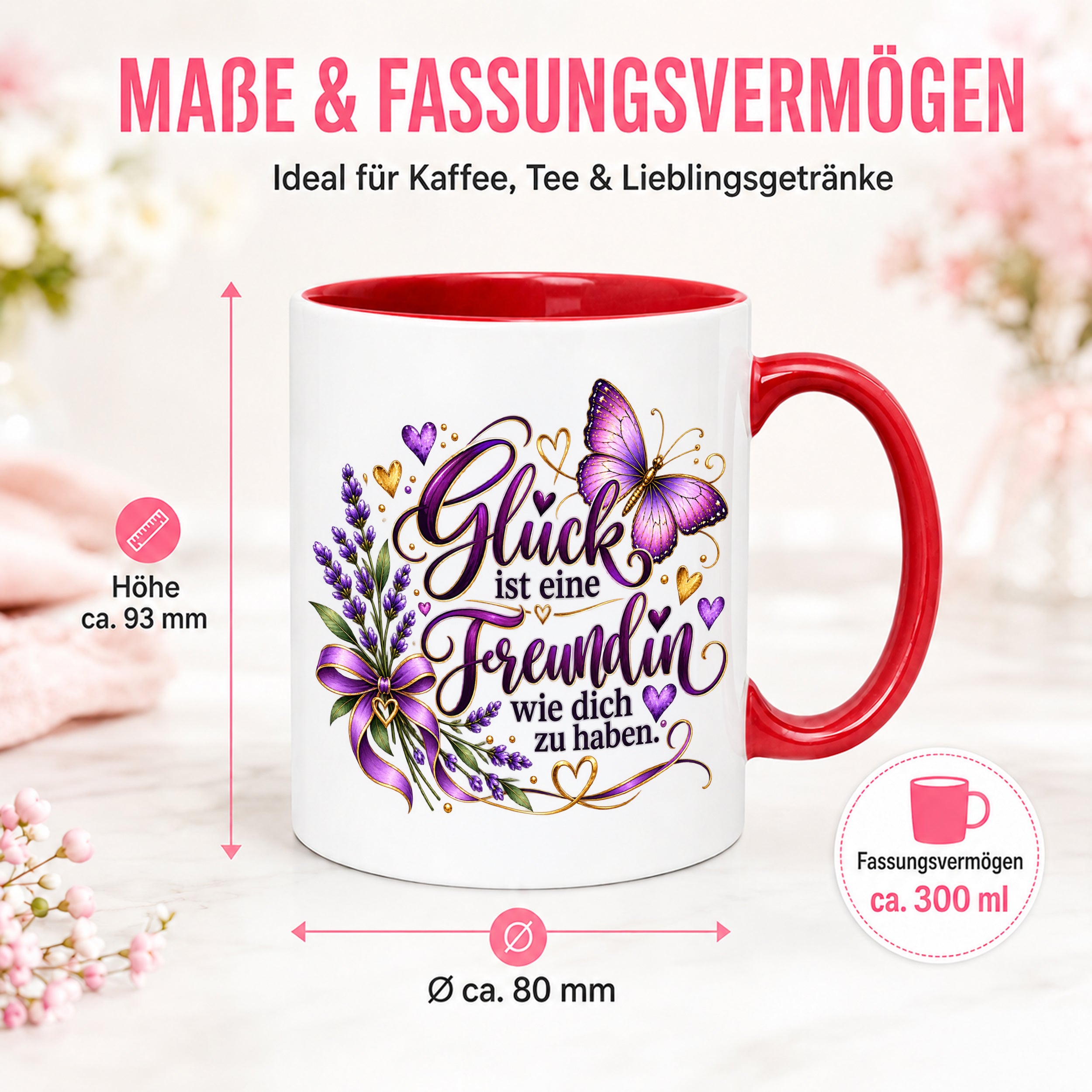 Herzbotschaft Tasse Freundin – Glück ist eine Freundin wie dich zu haben