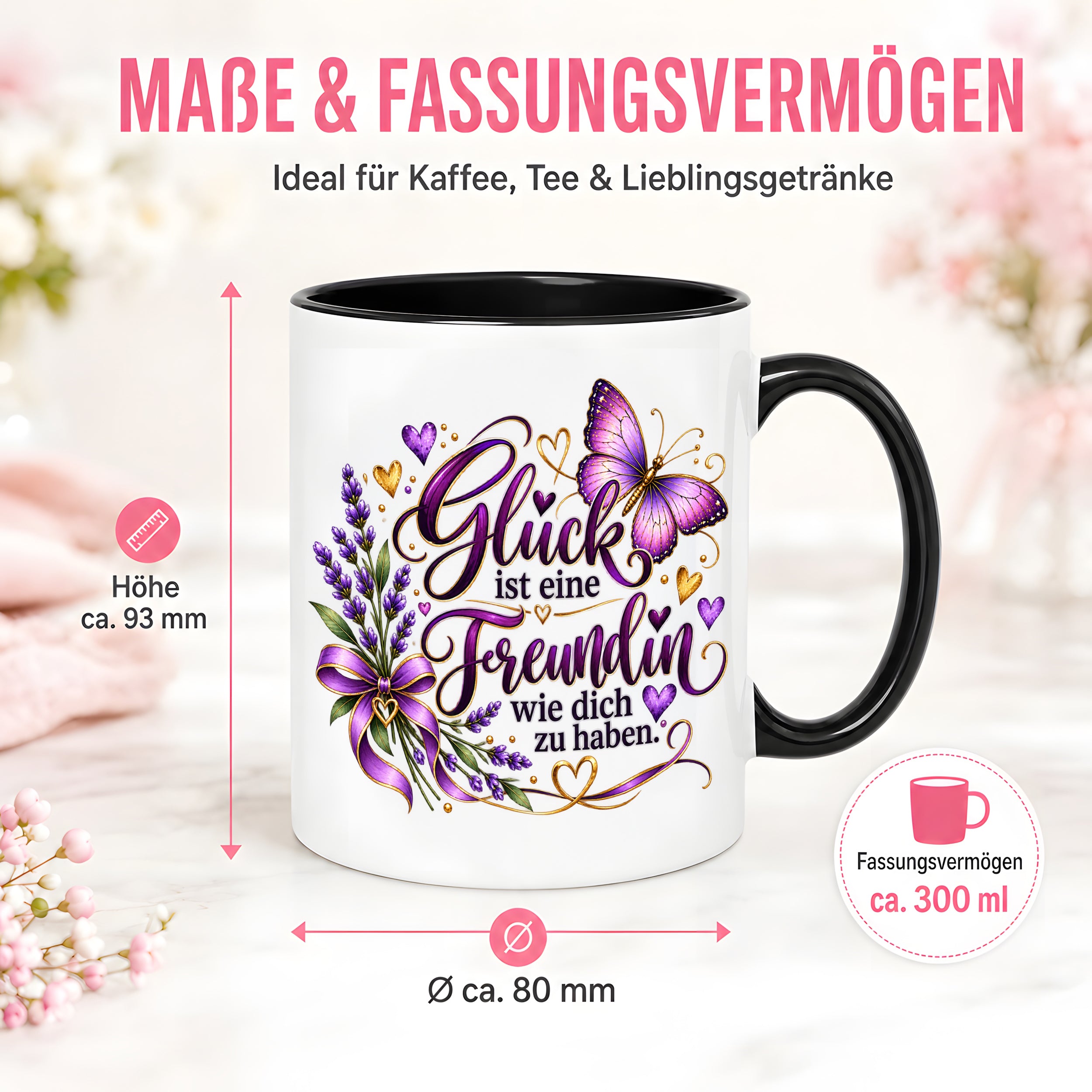 Herzbotschaft Tasse Freundin – Glück ist eine Freundin wie dich zu haben