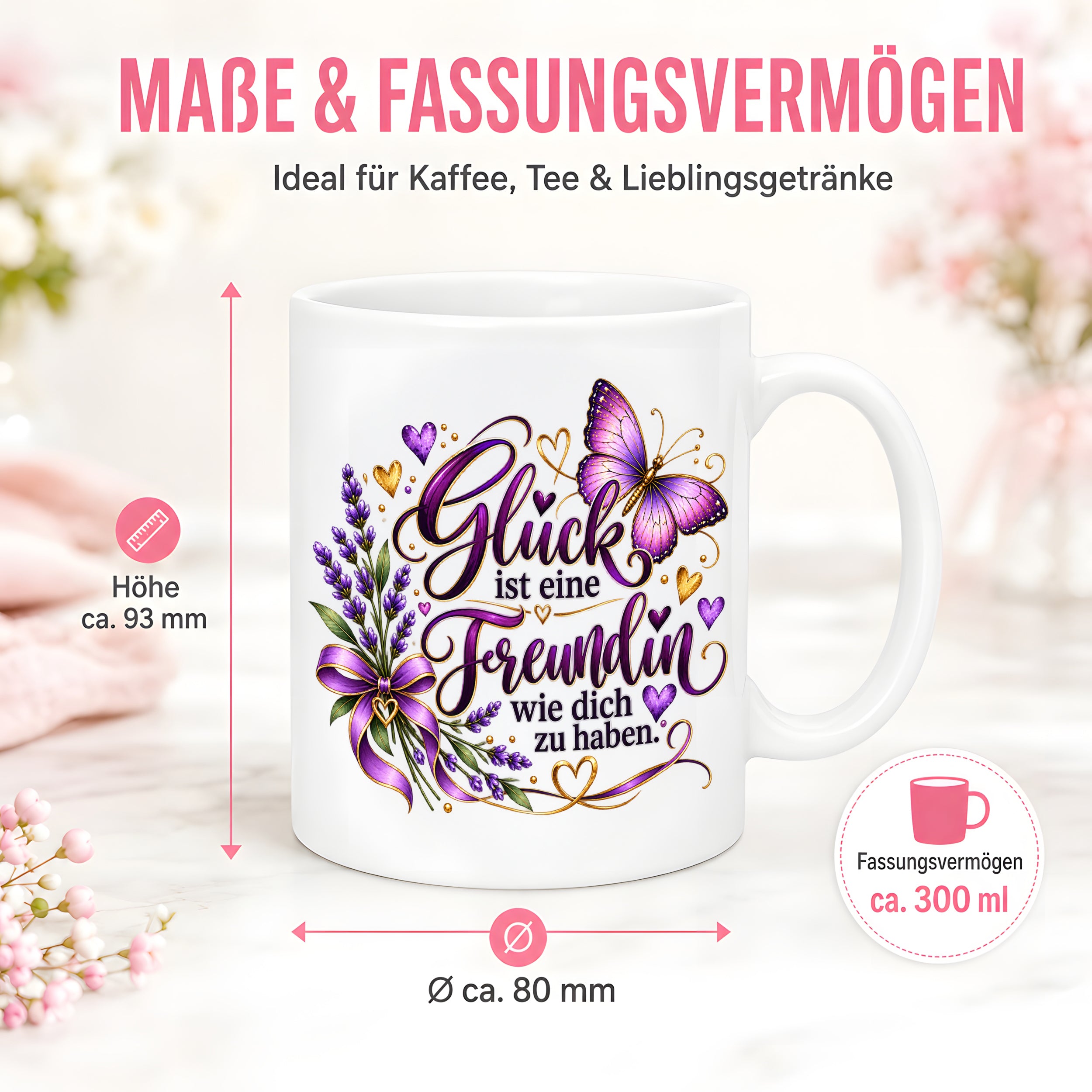Herzbotschaft Tasse Freundin – Glück ist eine Freundin wie dich zu haben