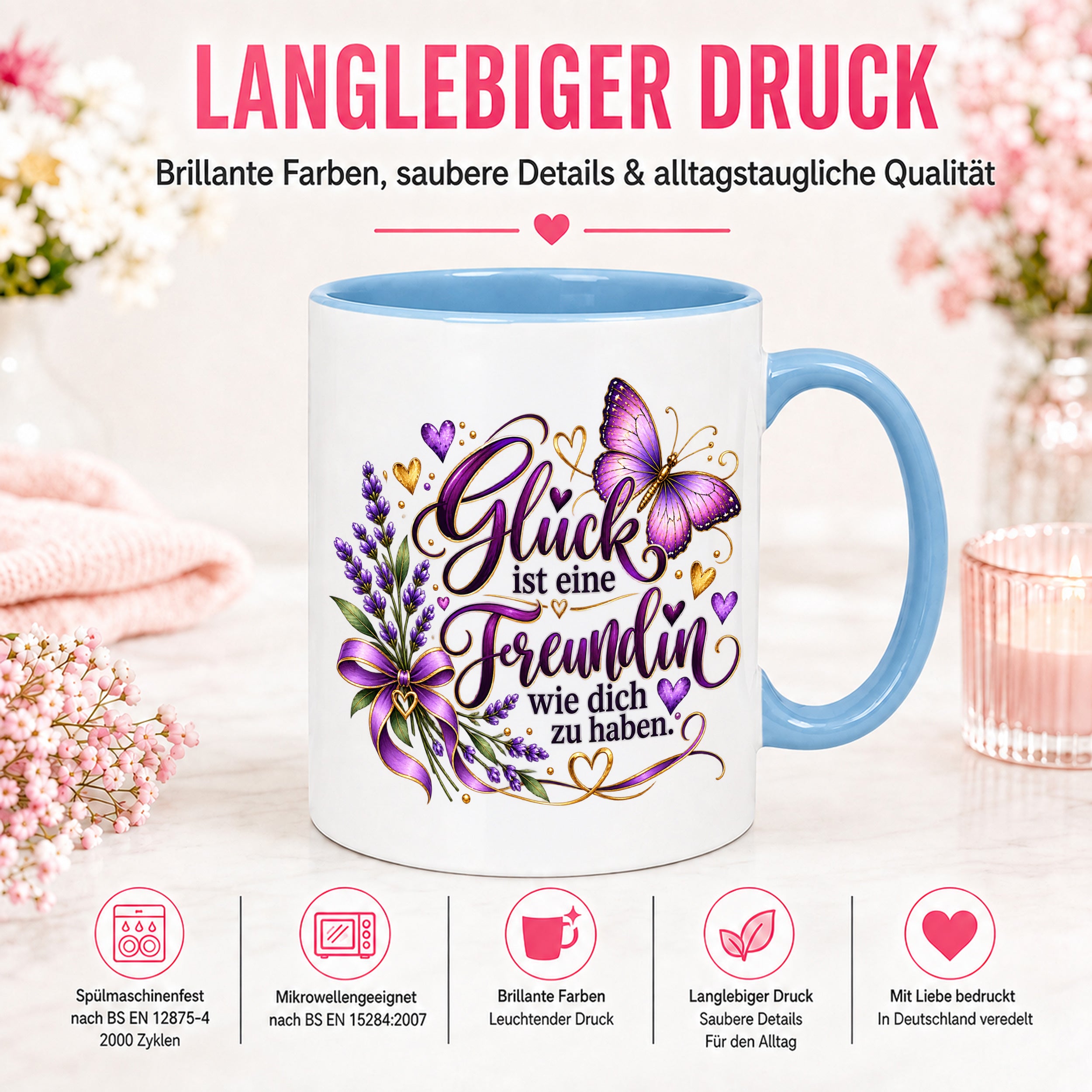 Herzbotschaft Tasse Freundin – Glück ist eine Freundin wie dich zu haben