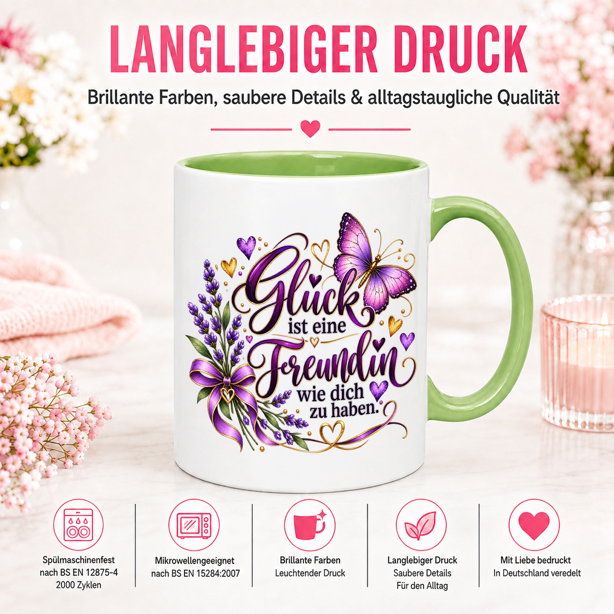 Herzbotschaft Tasse Freundin – Glück ist eine Freundin wie dich zu haben