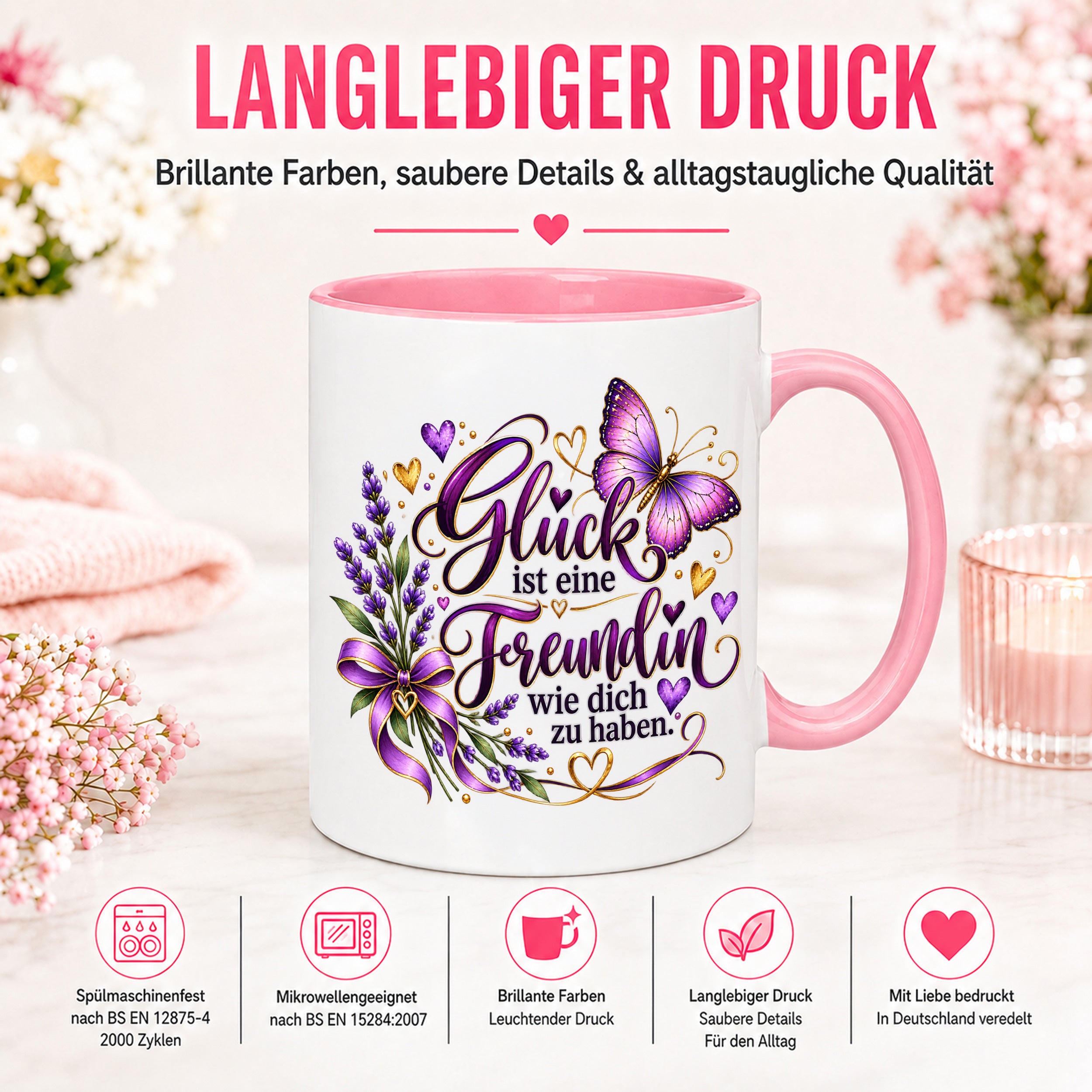 Herzbotschaft Tasse Freundin – Glück ist eine Freundin wie dich zu haben