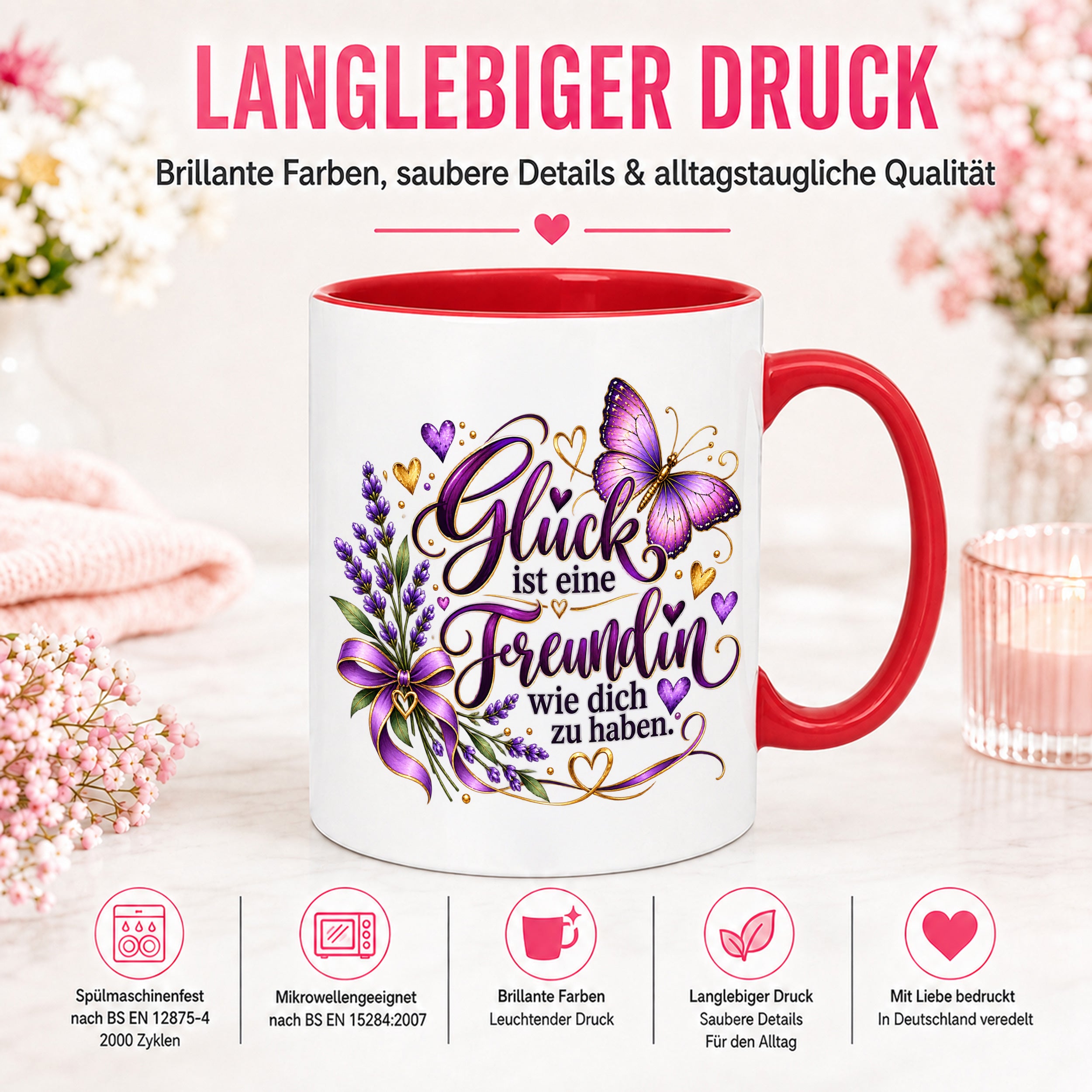 Herzbotschaft Tasse Freundin – Glück ist eine Freundin wie dich zu haben