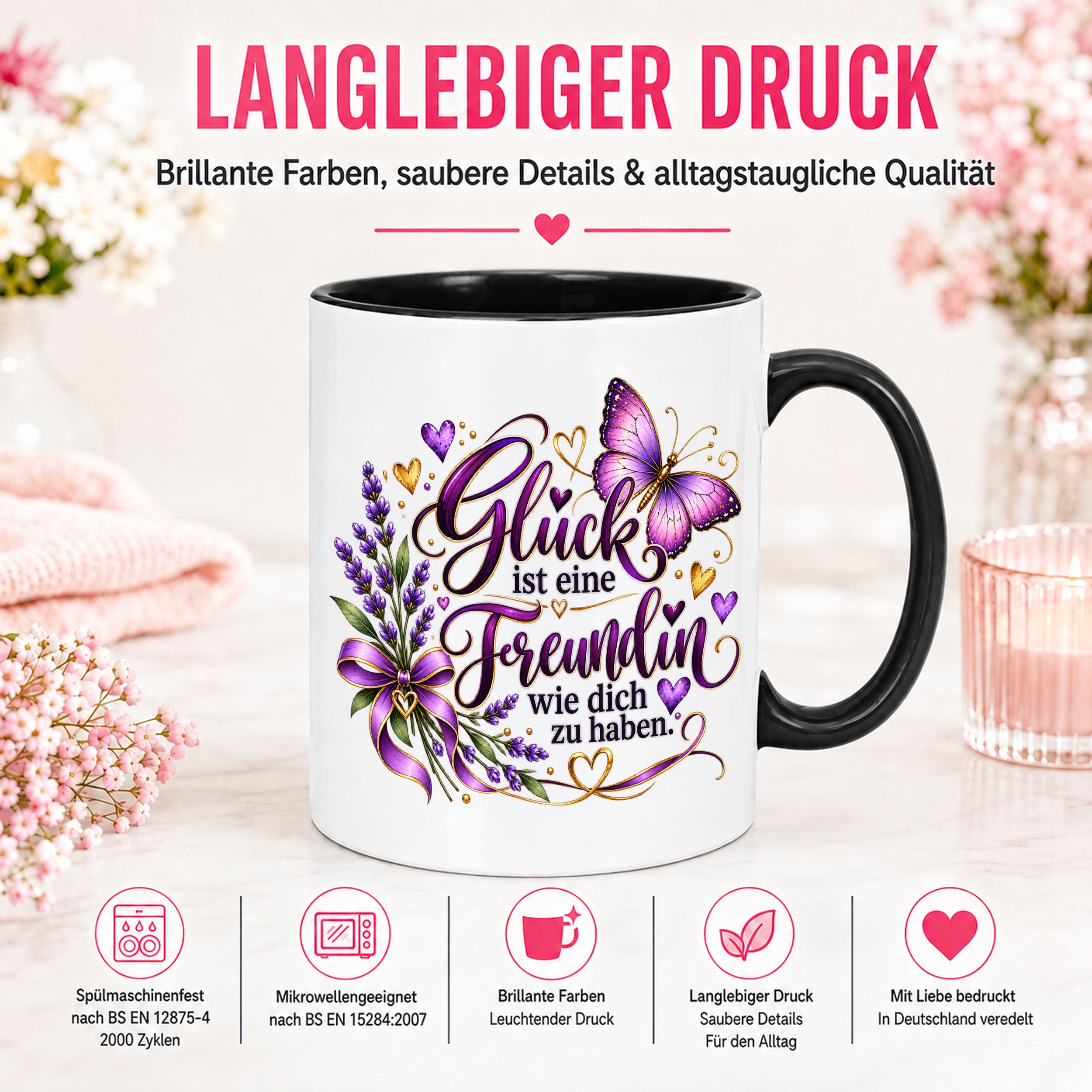 Herzbotschaft Tasse Freundin – Glück ist eine Freundin wie dich zu haben