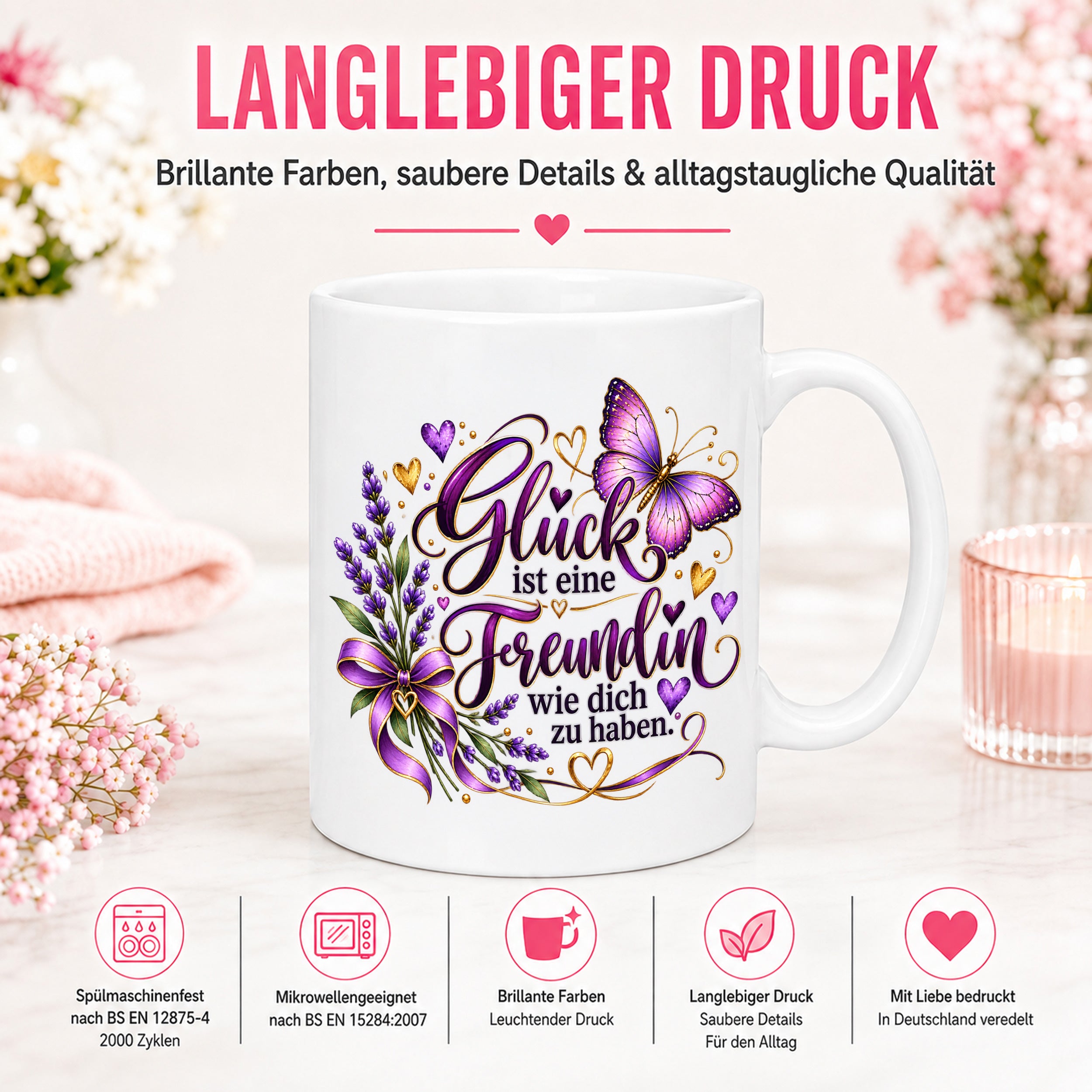 Herzbotschaft Tasse Freundin – Glück ist eine Freundin wie dich zu haben