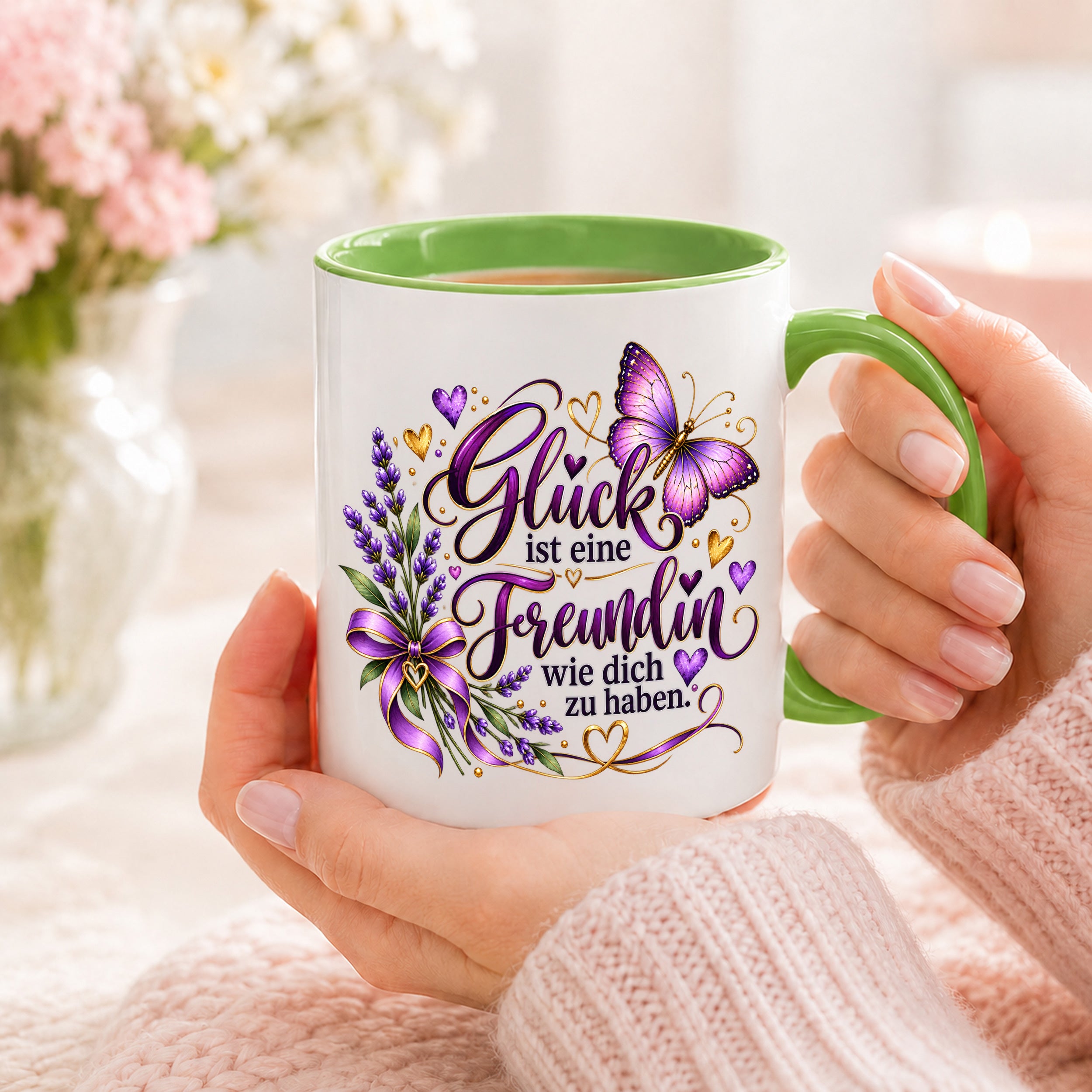 Herzbotschaft Tasse Freundin – Glück ist eine Freundin wie dich zu haben