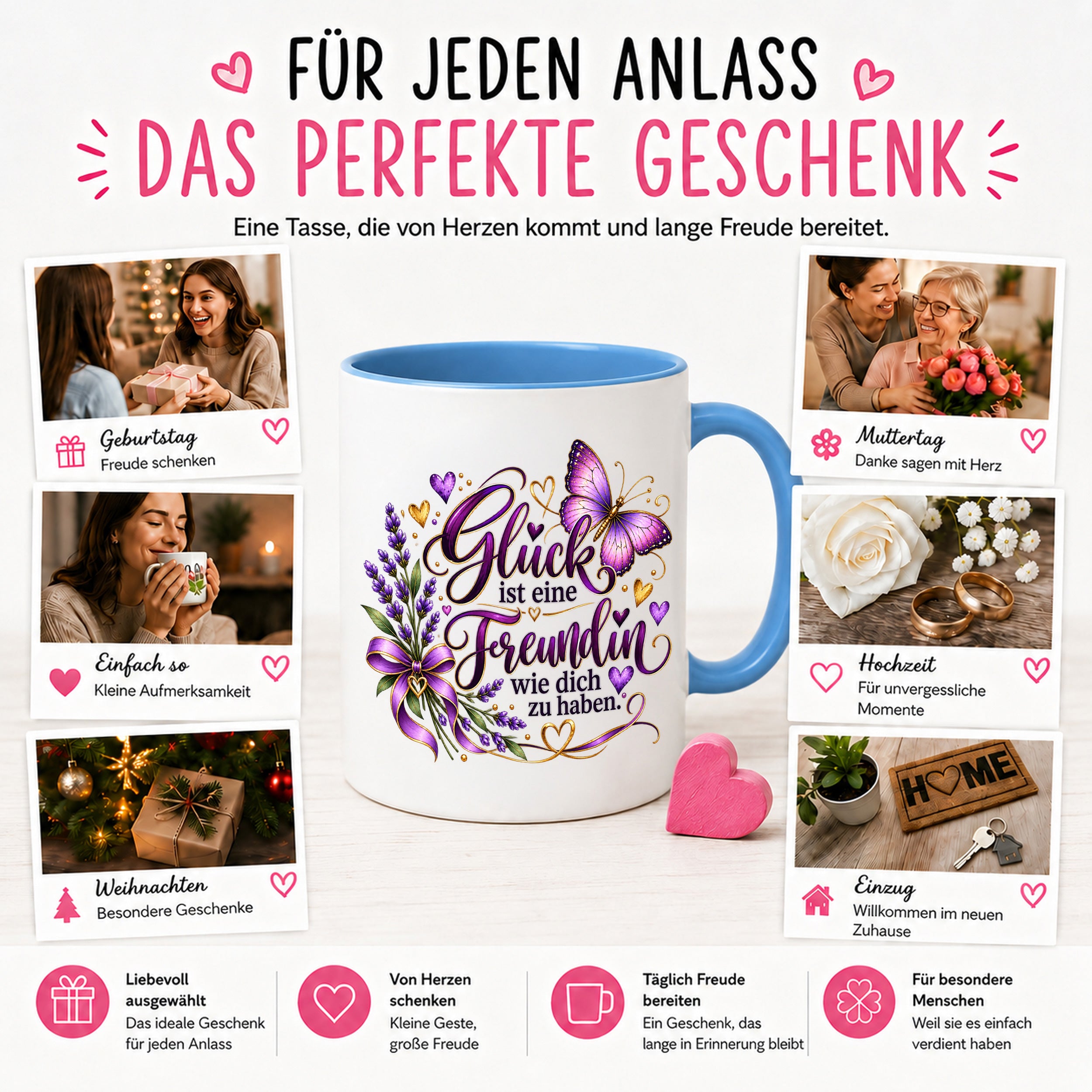 Herzbotschaft Tasse Freundin – Glück ist eine Freundin wie dich zu haben
