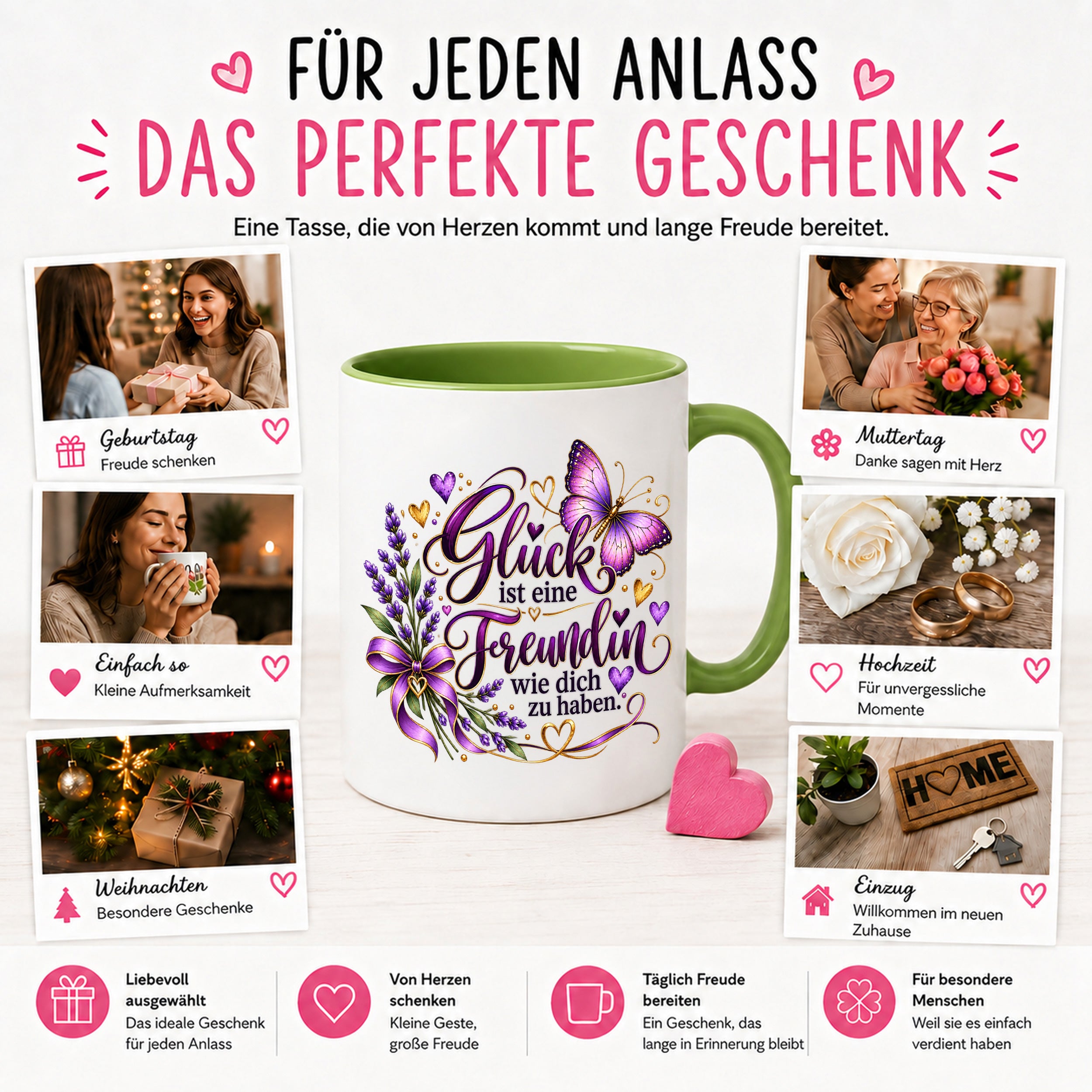Herzbotschaft Tasse Freundin – Glück ist eine Freundin wie dich zu haben