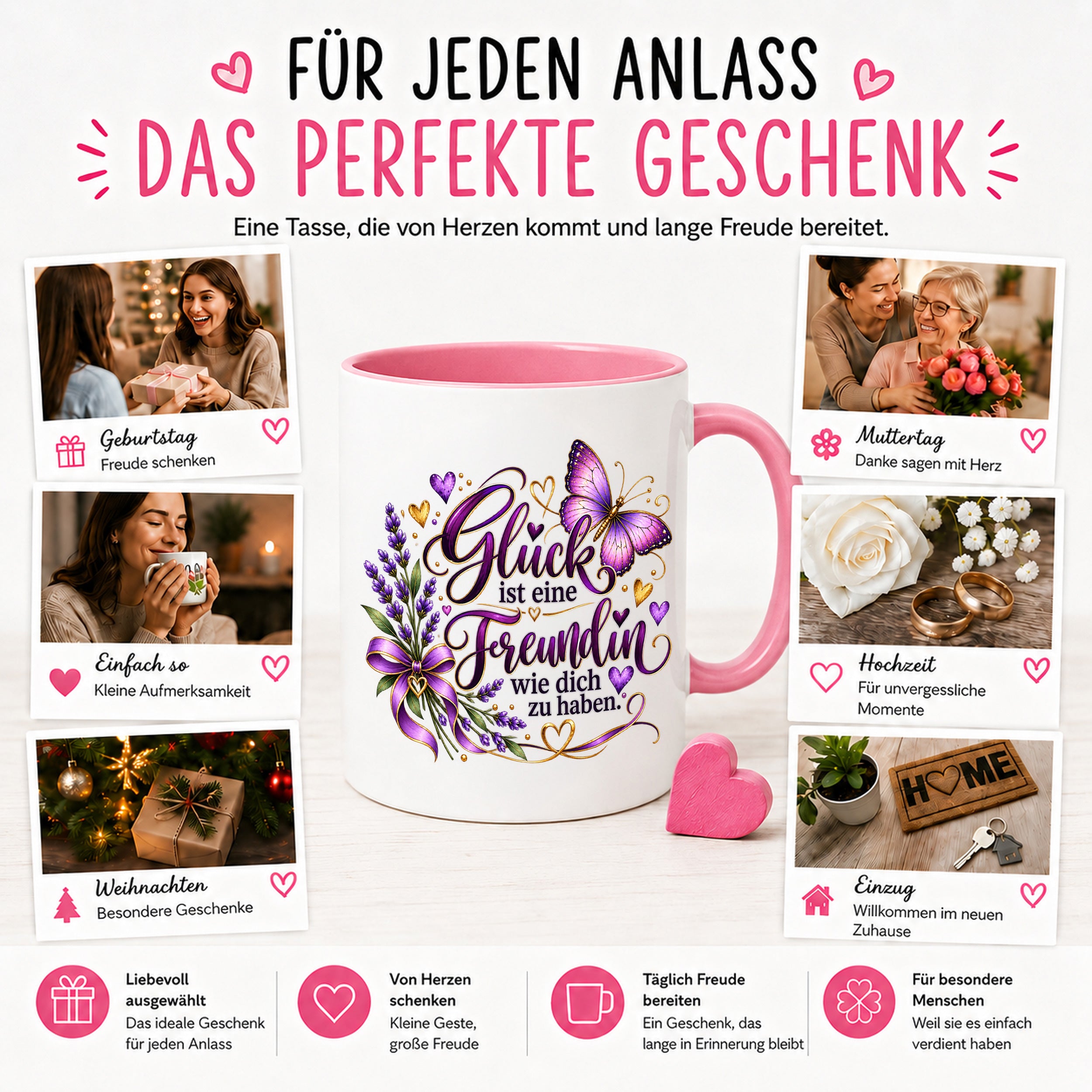 Herzbotschaft Tasse Freundin – Glück ist eine Freundin wie dich zu haben