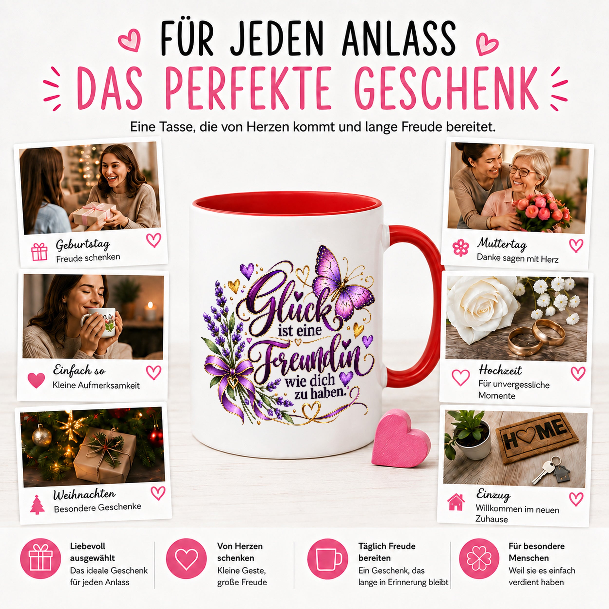 Herzbotschaft Tasse Freundin – Glück ist eine Freundin wie dich zu haben