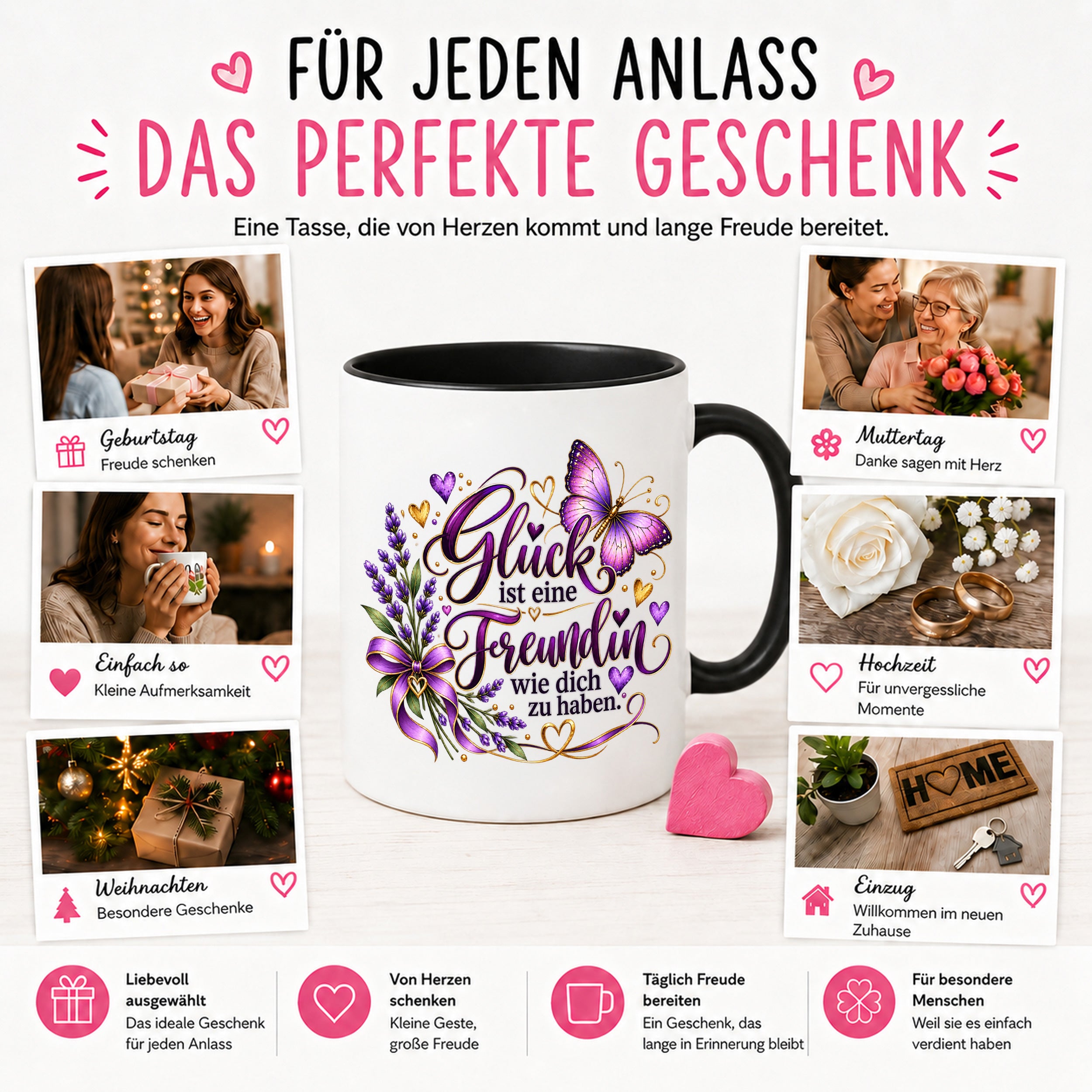 Herzbotschaft Tasse Freundin – Glück ist eine Freundin wie dich zu haben