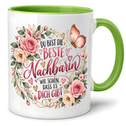 Herzbotschaft Tasse Beste Nachbarin – Schön, dass es dich gibt – Geschenk