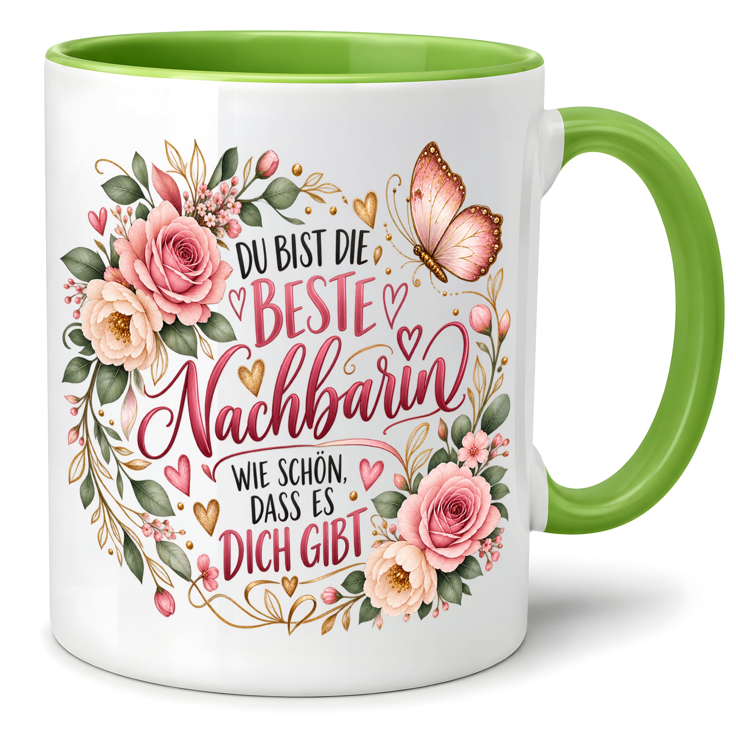 Herzbotschaft Tasse Beste Nachbarin – Schön, dass es dich gibt – Geschenk