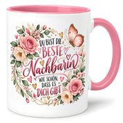 Herzbotschaft Tasse Beste Nachbarin – Schön, dass es dich gibt – Geschenk