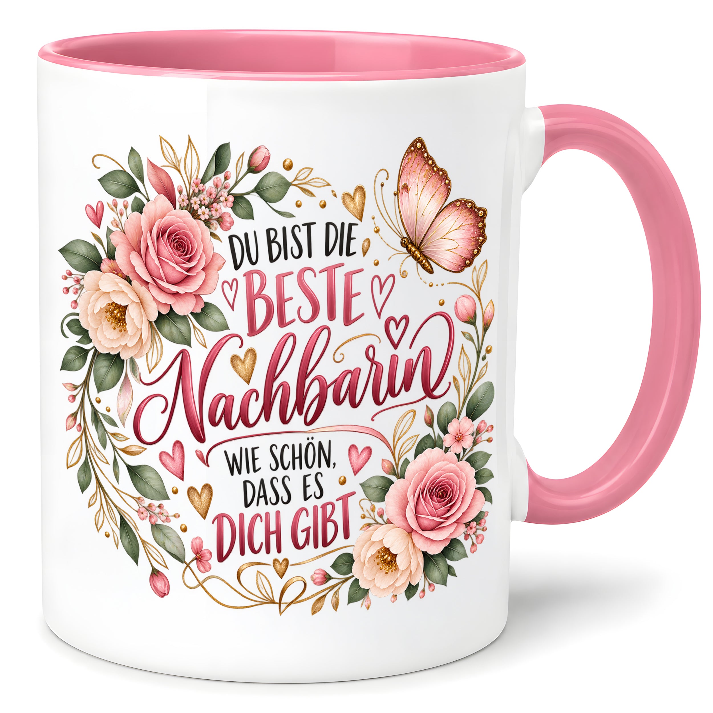Herzbotschaft Tasse Beste Nachbarin – Schön, dass es dich gibt – Geschenk