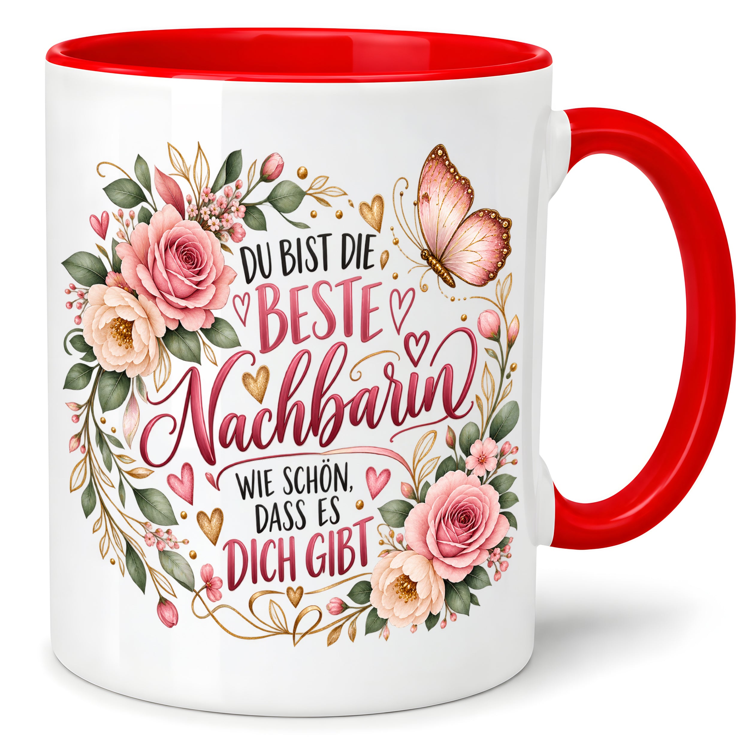Herzbotschaft Tasse Beste Nachbarin – Schön, dass es dich gibt – Geschenk
