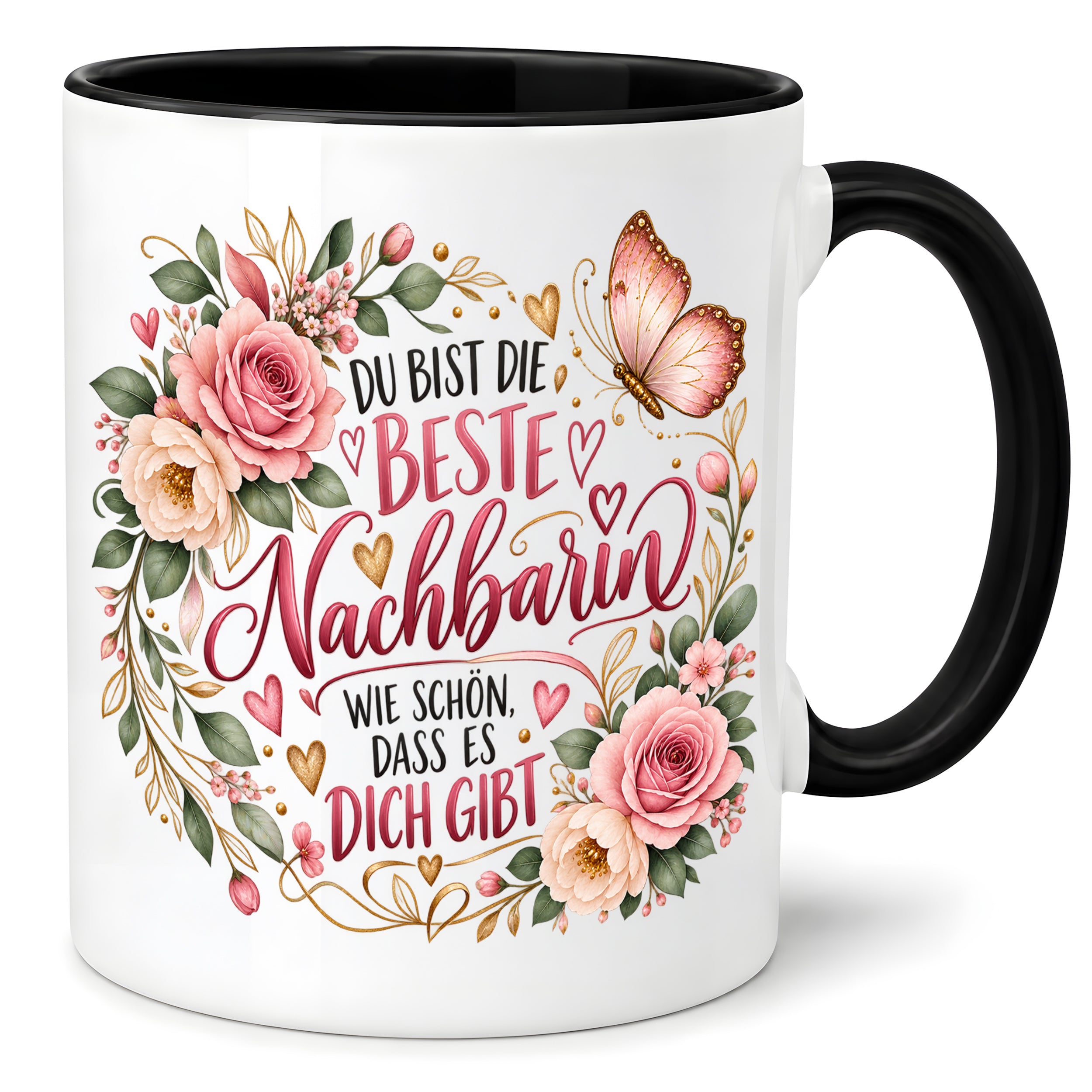 Herzbotschaft Tasse Beste Nachbarin – Schön, dass es dich gibt – Geschenk
