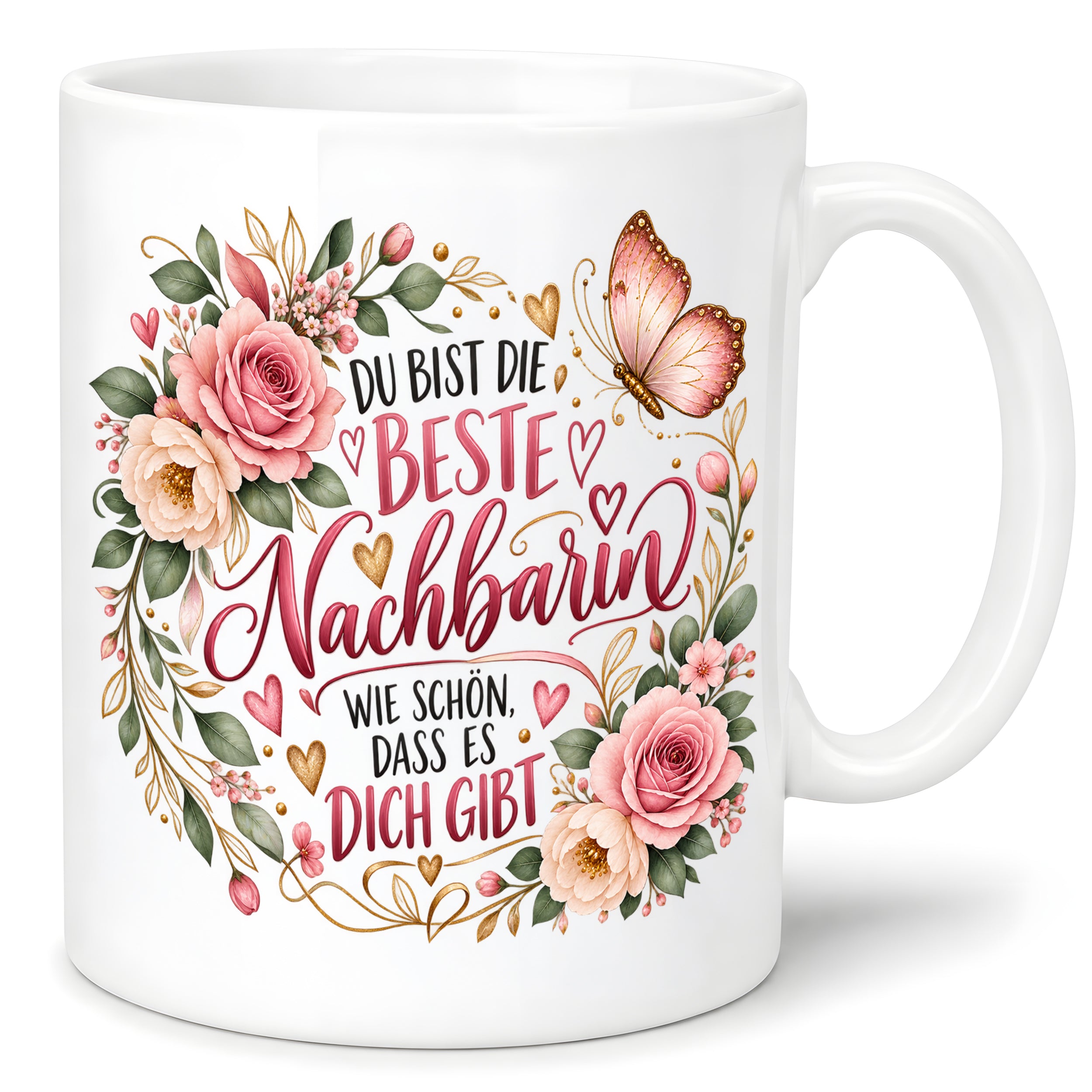 Herzbotschaft Tasse Beste Nachbarin – Schön, dass es dich gibt – Geschenk