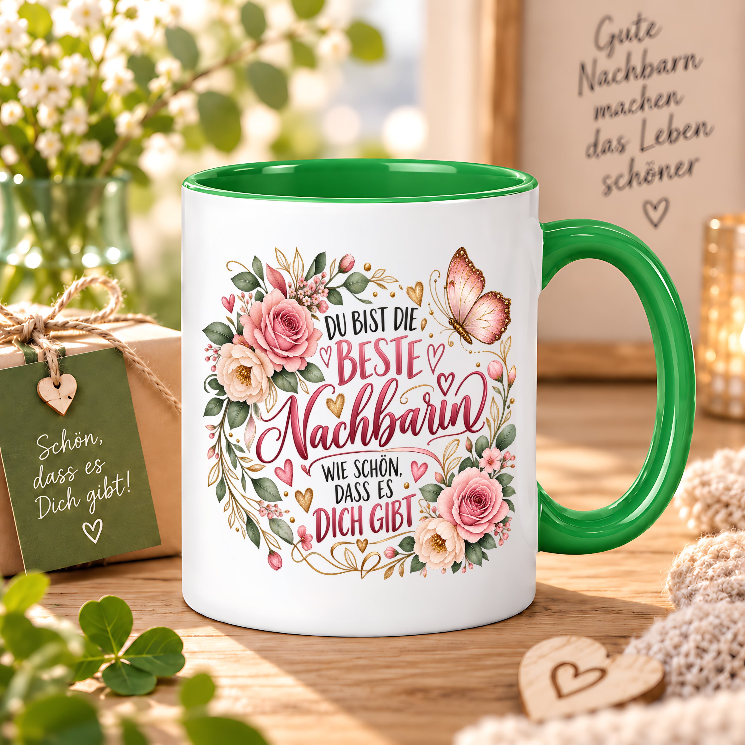 Herzbotschaft Tasse Beste Nachbarin – Schön, dass es dich gibt – Geschenk