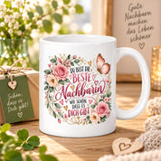 Herzbotschaft Tasse Beste Nachbarin – Schön, dass es dich gibt – Geschenk