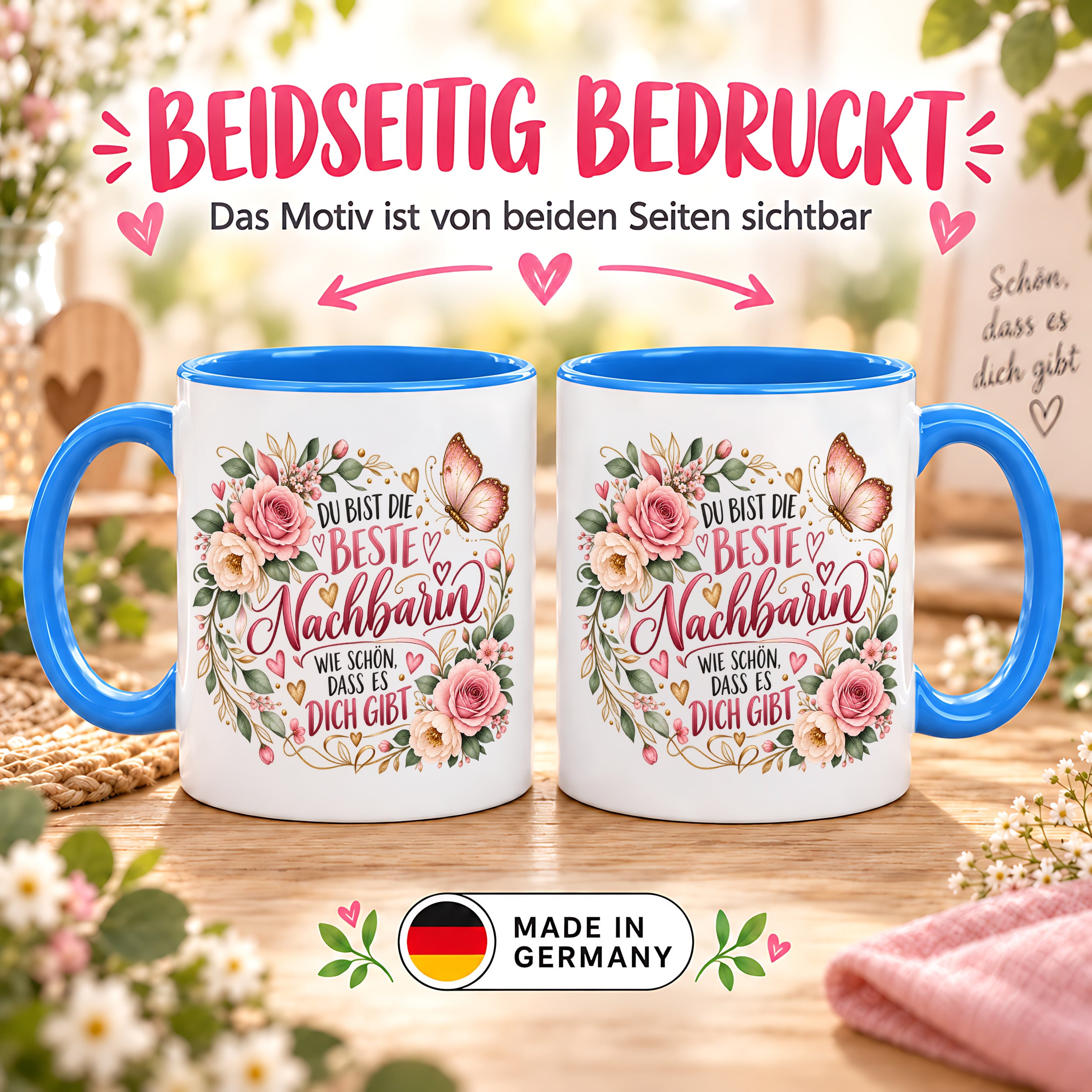 Herzbotschaft Tasse Beste Nachbarin – Schön, dass es dich gibt – Geschenk