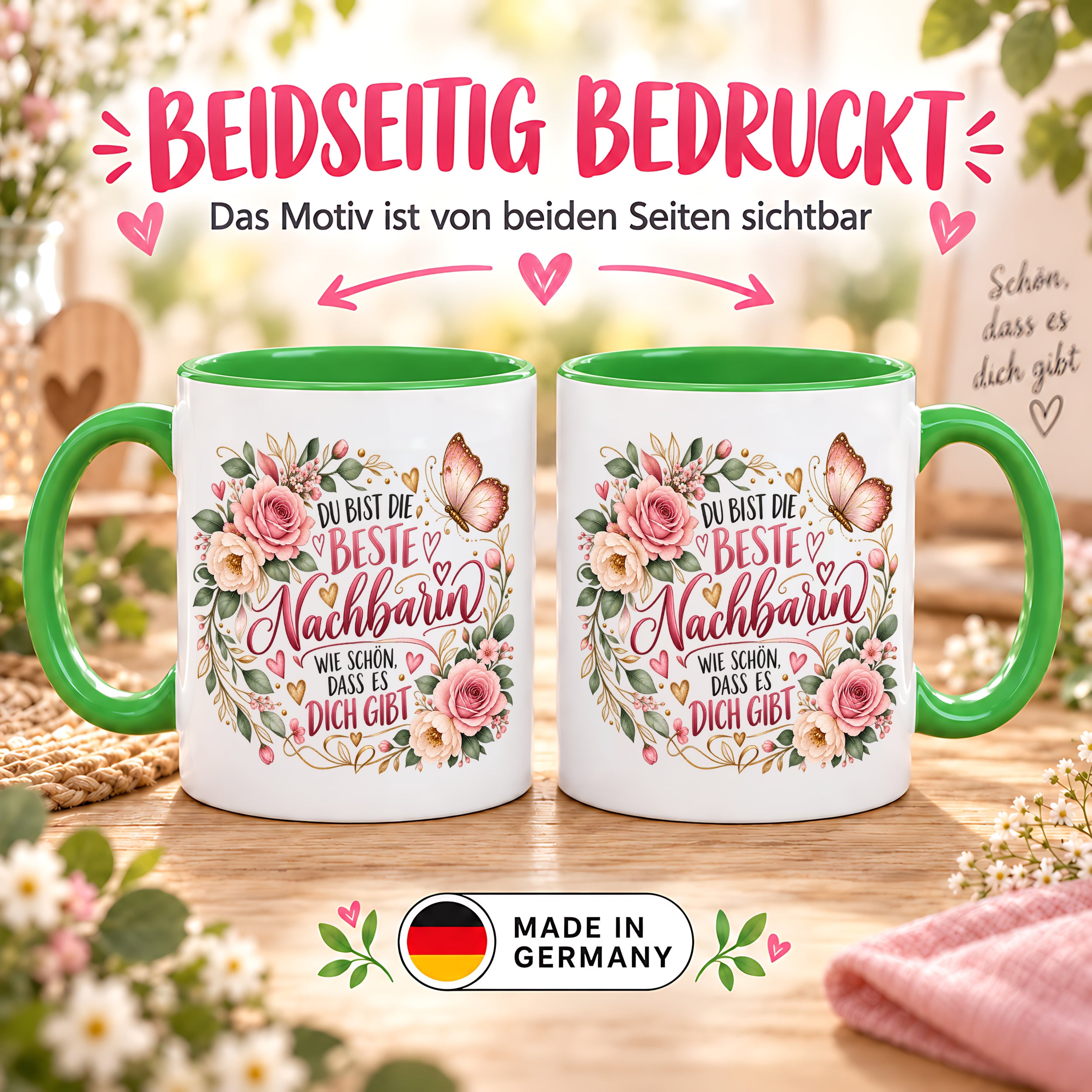 Herzbotschaft Tasse Beste Nachbarin – Schön, dass es dich gibt – Geschenk
