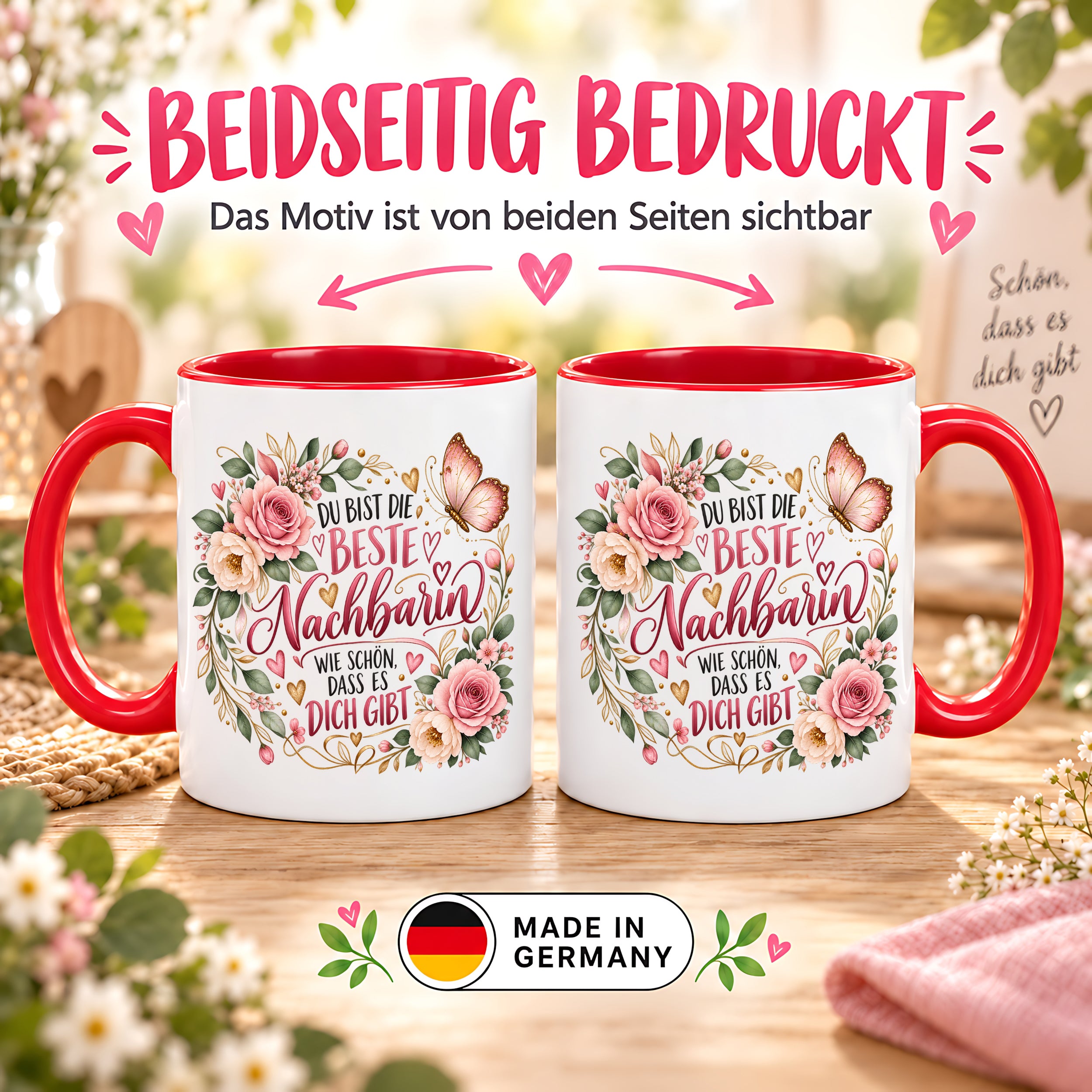 Herzbotschaft Tasse Beste Nachbarin – Schön, dass es dich gibt – Geschenk