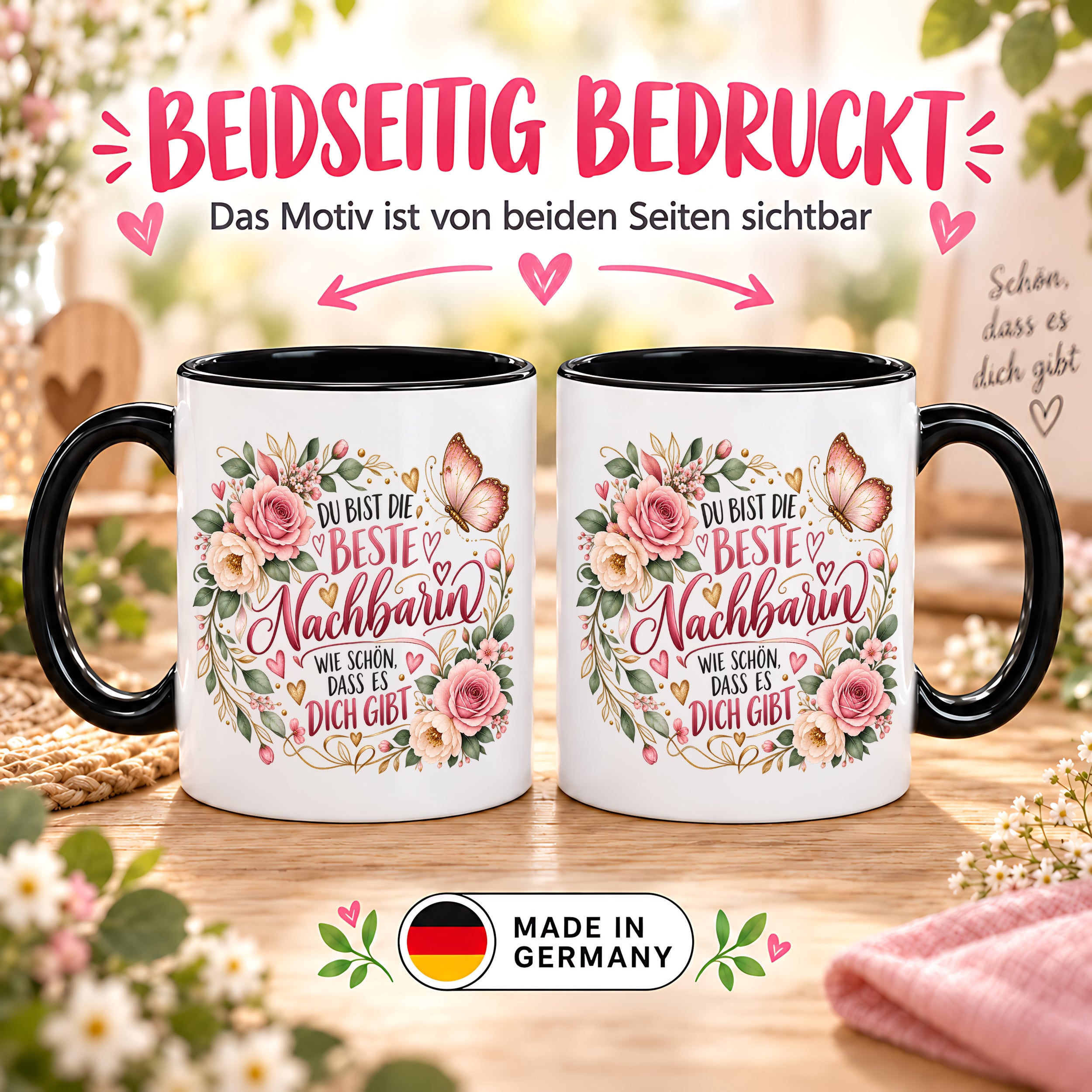 Herzbotschaft Tasse Beste Nachbarin – Schön, dass es dich gibt – Geschenk